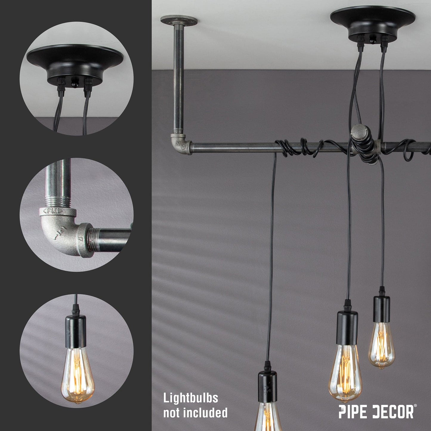 Black Spider Pendant Light Kit with Pipe Cross Hanging Accessory and 4 Adjustable Arms