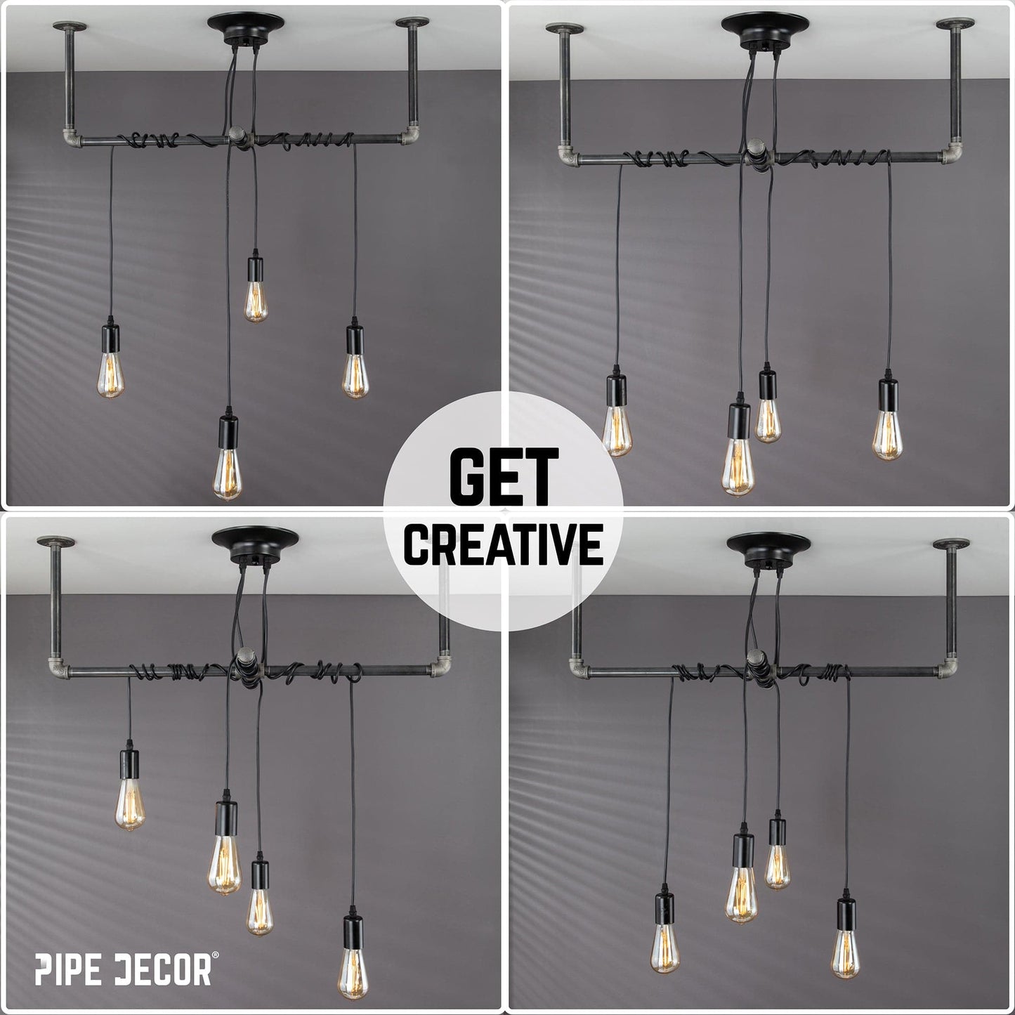 Black Spider Pendant Light Kit with Pipe Cross Hanging Accessory and 4 Adjustable Arms