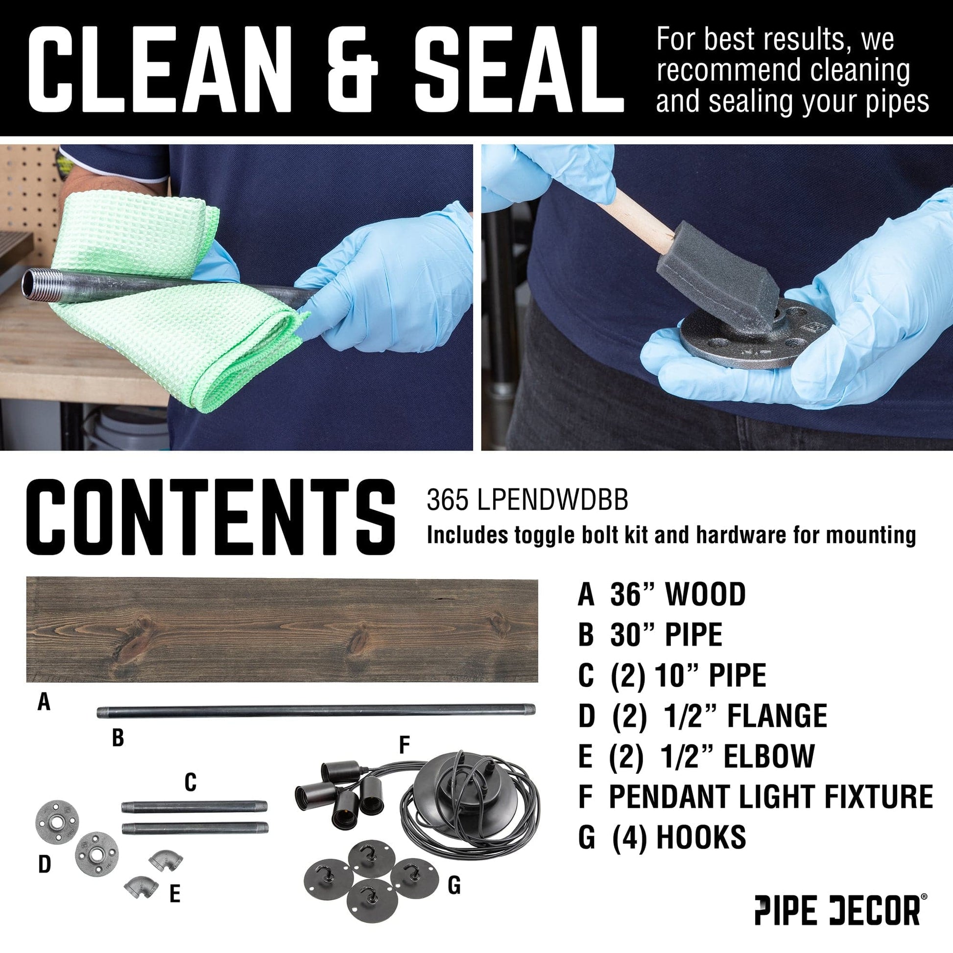 Black Spider Pendant Light Kit with Wood and Pipe Bar Hanging Accessory and 4 Adjustable Arms