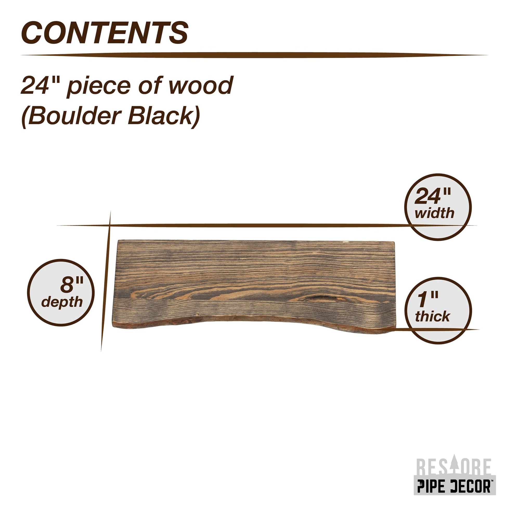 RESTORE Boulder Black 24 in. Live Edge Wood Shelf (Wood Only)