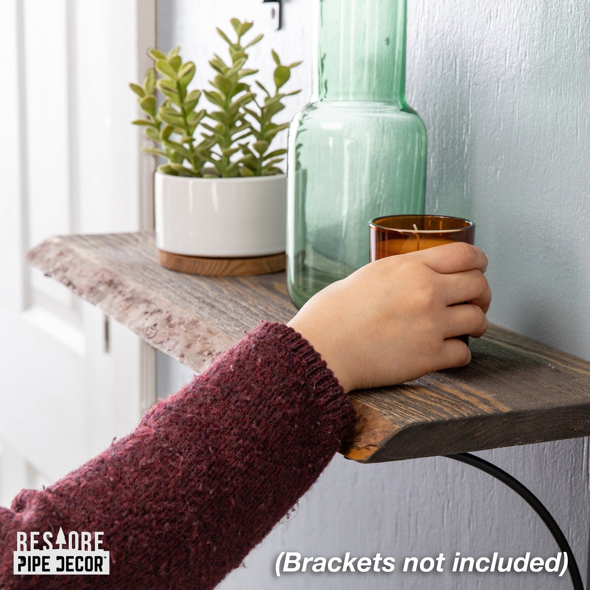 RESTORE Boulder Black 24 in. Live Edge Wood Shelf (Wood Only)