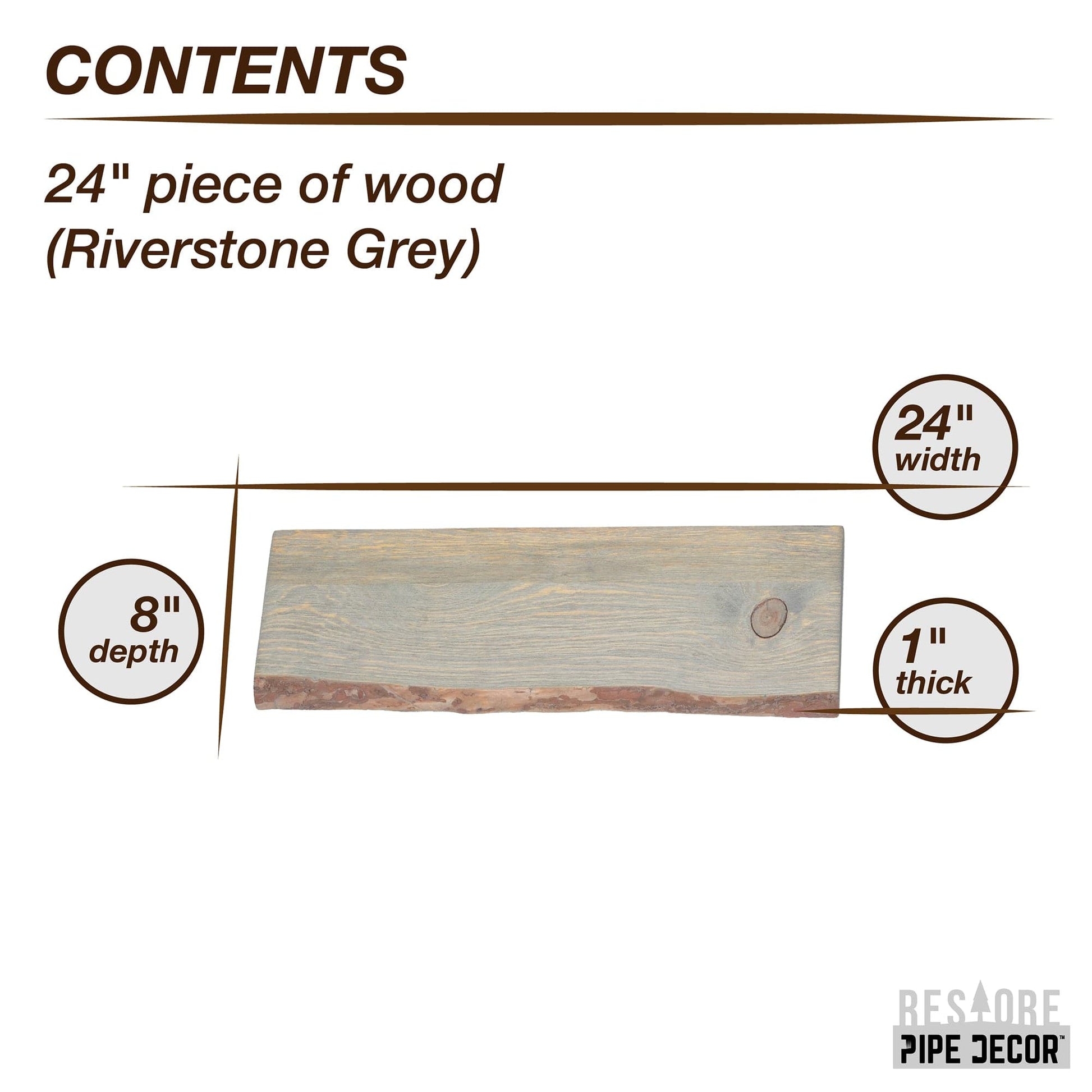 RESTORE Riverstone Grey 24 in. Live Edge Wood Shelf (Wood Only)
