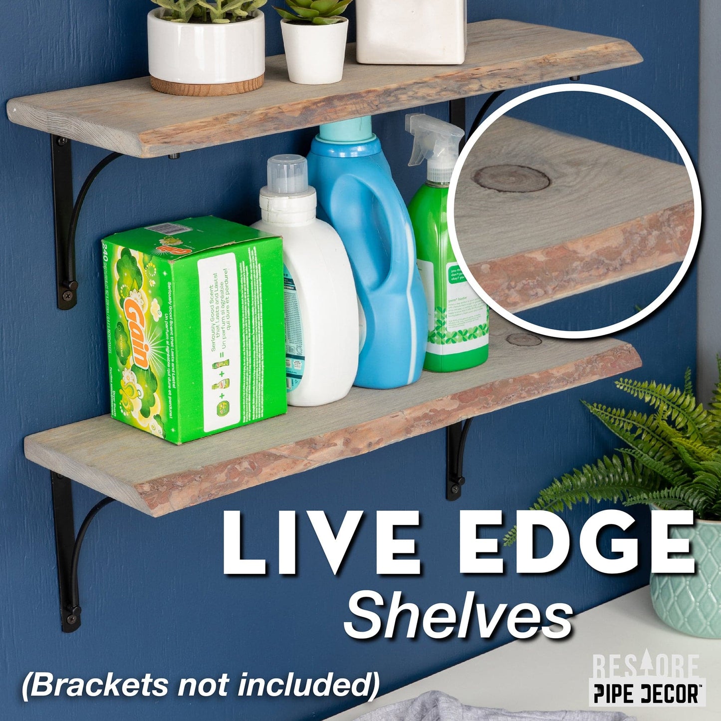 RESTORE Riverstone Grey 24 in. Live Edge Wood Shelf (Wood Only)