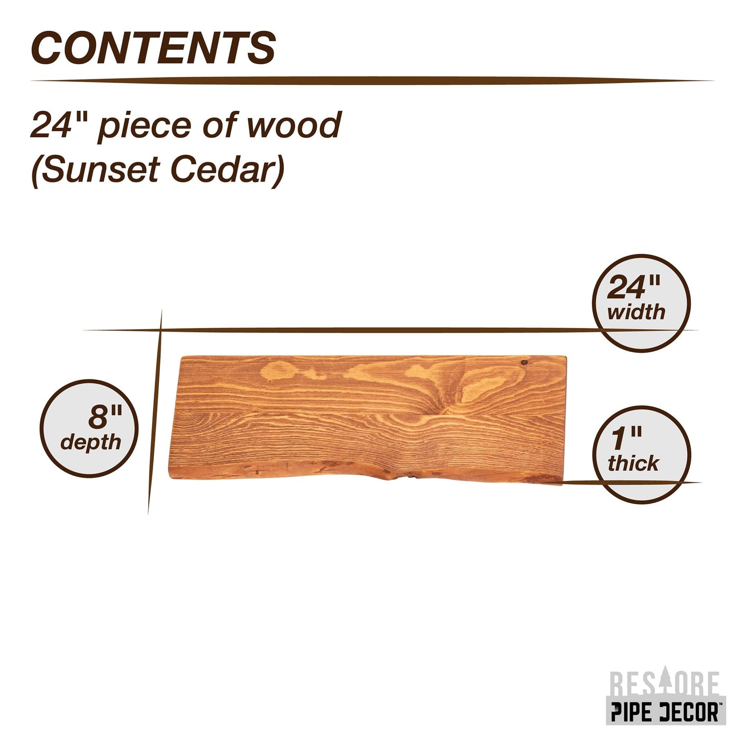 RESTORE Sunset Cedar 24 in. Live Edge Wood Shelf (Wood Only)