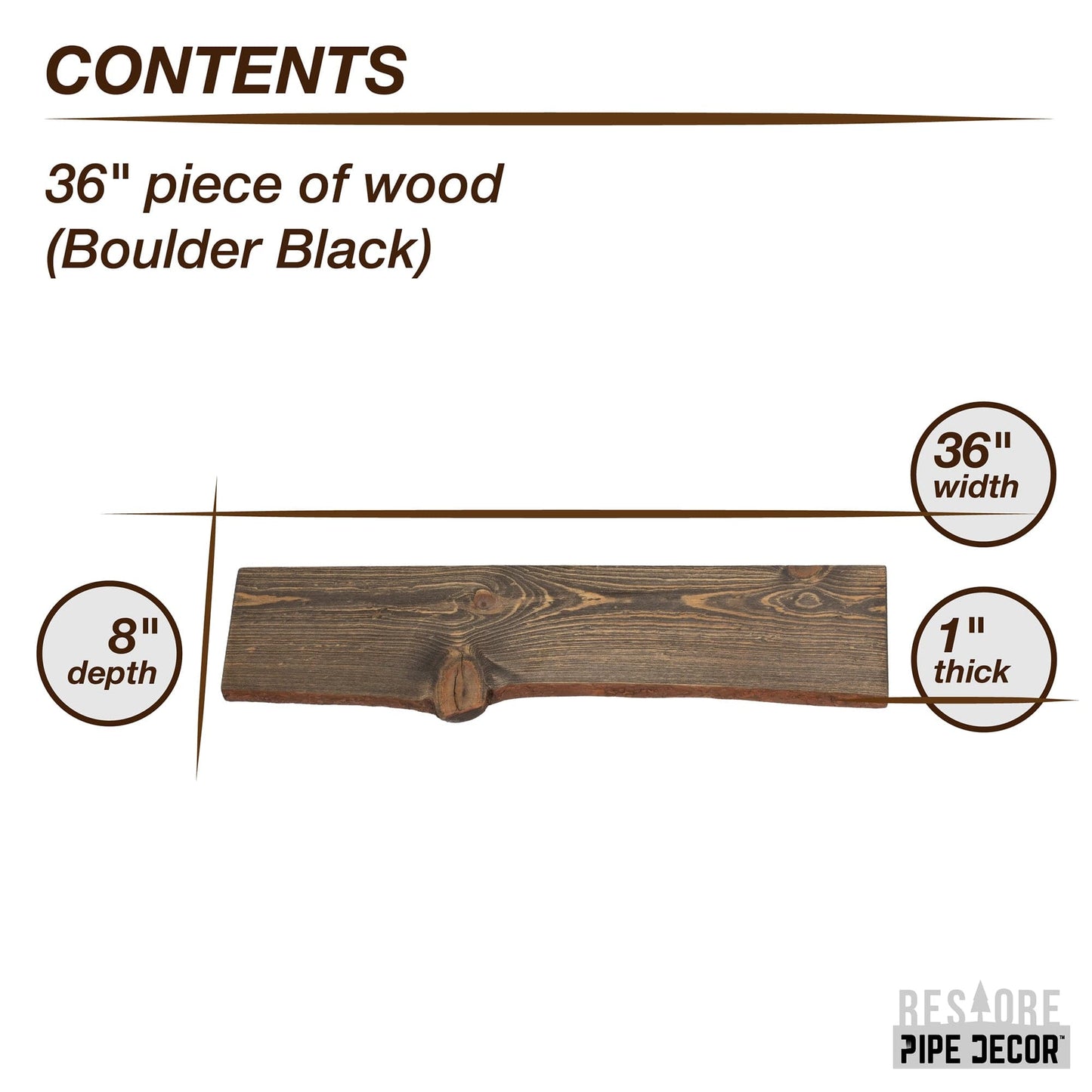 RESTORE Boulder Black 36 in. Live Edge Wood Shelf (Wood Only)