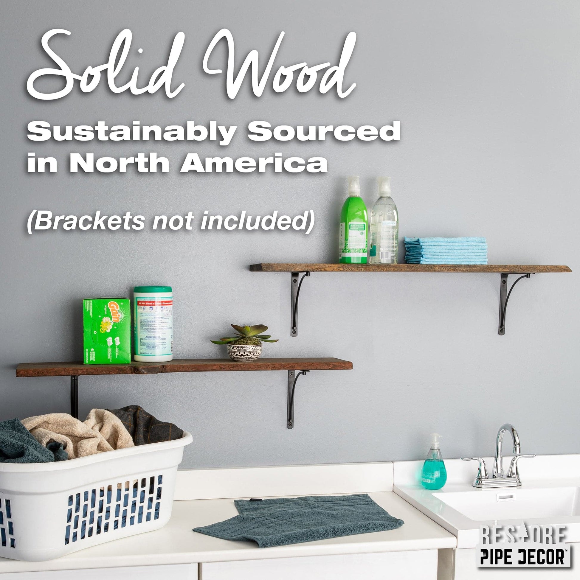 RESTORE Boulder Black 36 in. Live Edge Wood Shelf (Wood Only)