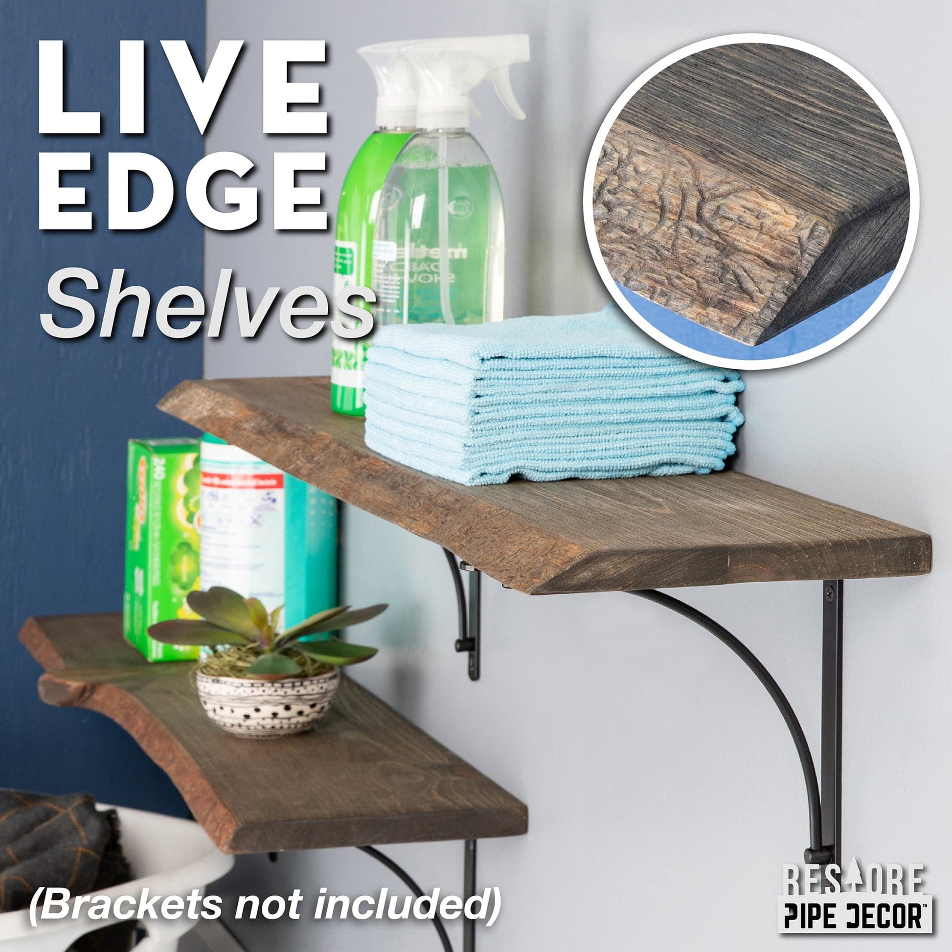 RESTORE Boulder Black 36 in. Live Edge Wood Shelf (Wood Only)