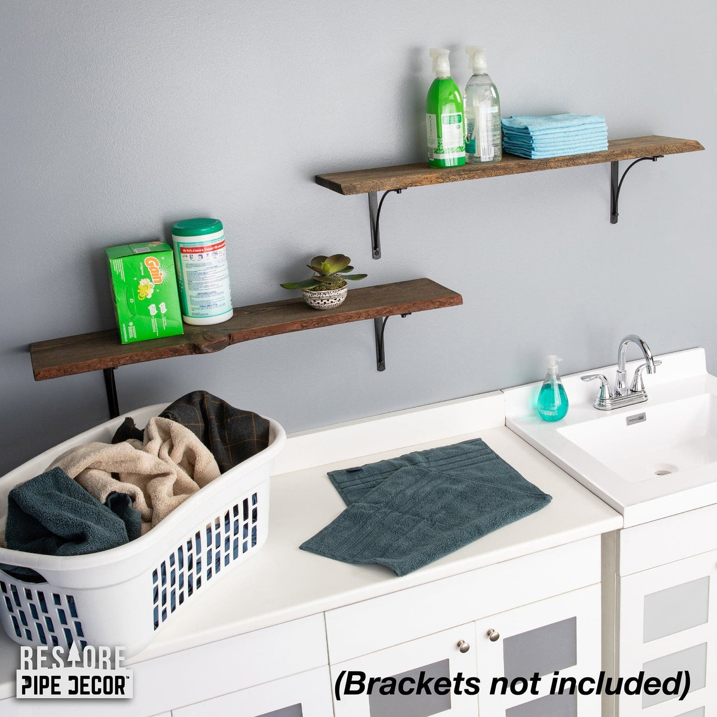 RESTORE Boulder Black 36 in. Live Edge Wood Shelf (Wood Only)