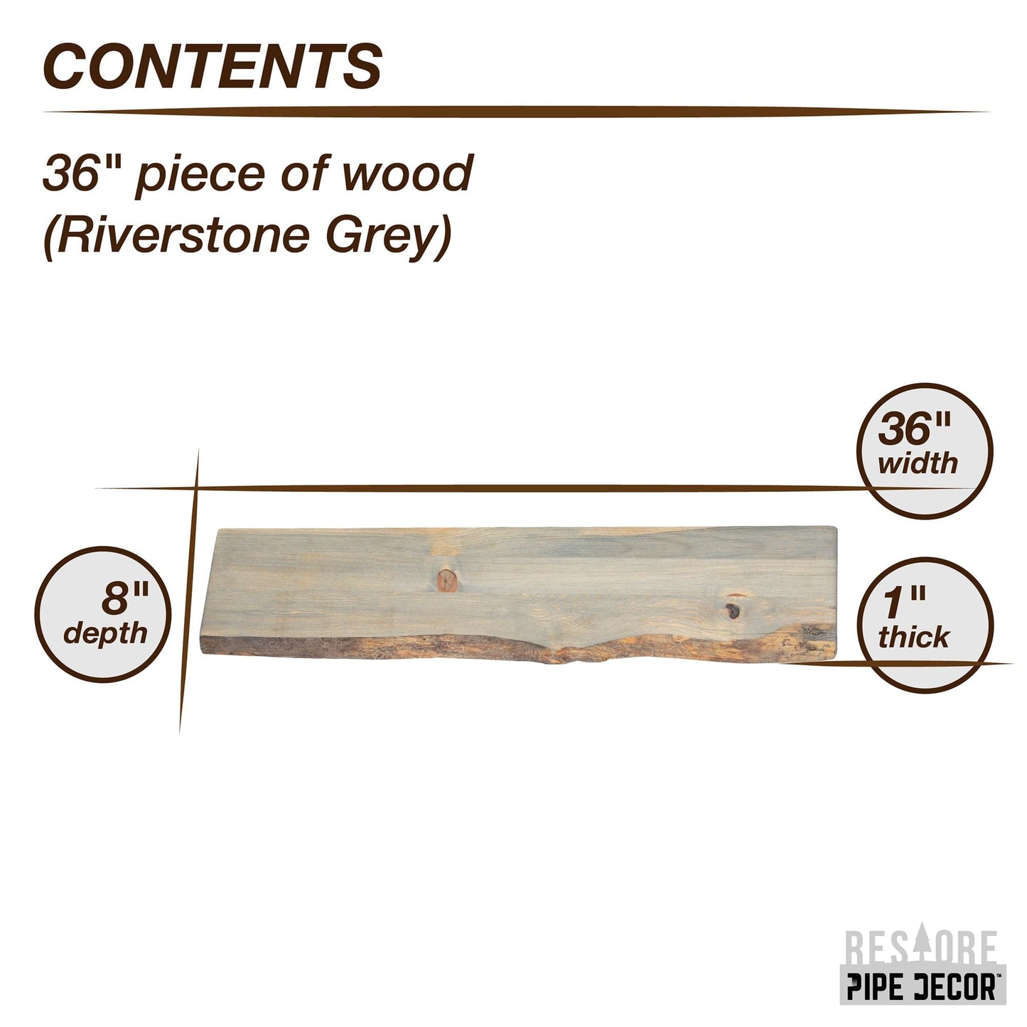 RESTORE Riverstone Grey 36 in. Live Edge Wood Shelf (Wood Only)