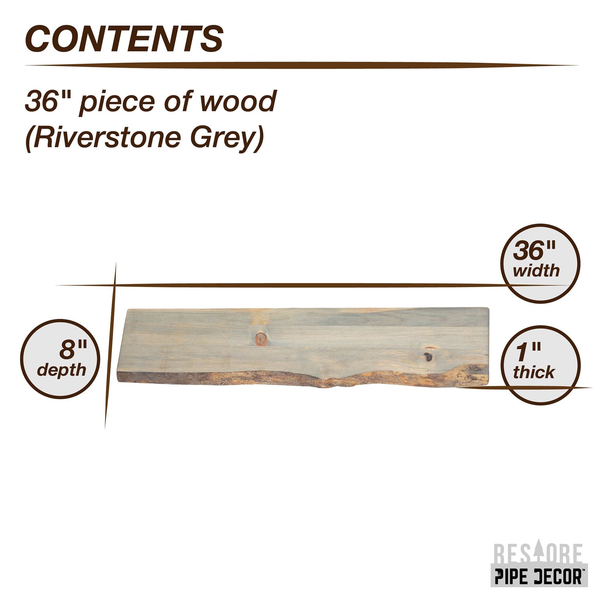 RESTORE Riverstone Grey 36 in. Live Edge Wood Shelf (Wood Only)