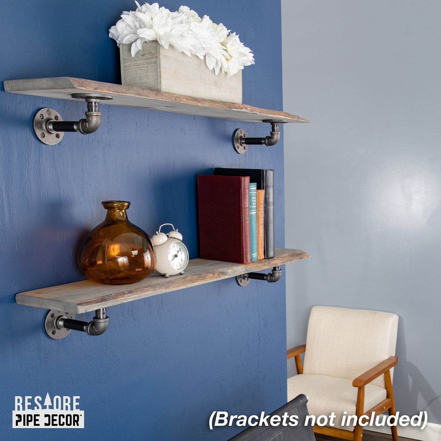 RESTORE Riverstone Grey 36 in. Live Edge Wood Shelf (Wood Only)