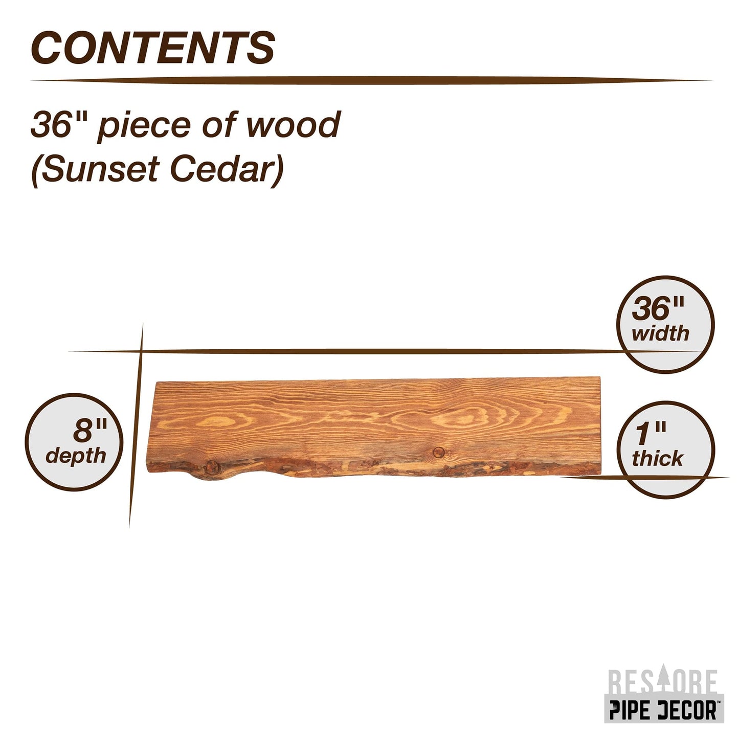 RESTORE Sunset Cedar 36 in. Live Edge Wood Shelf (Wood Only)