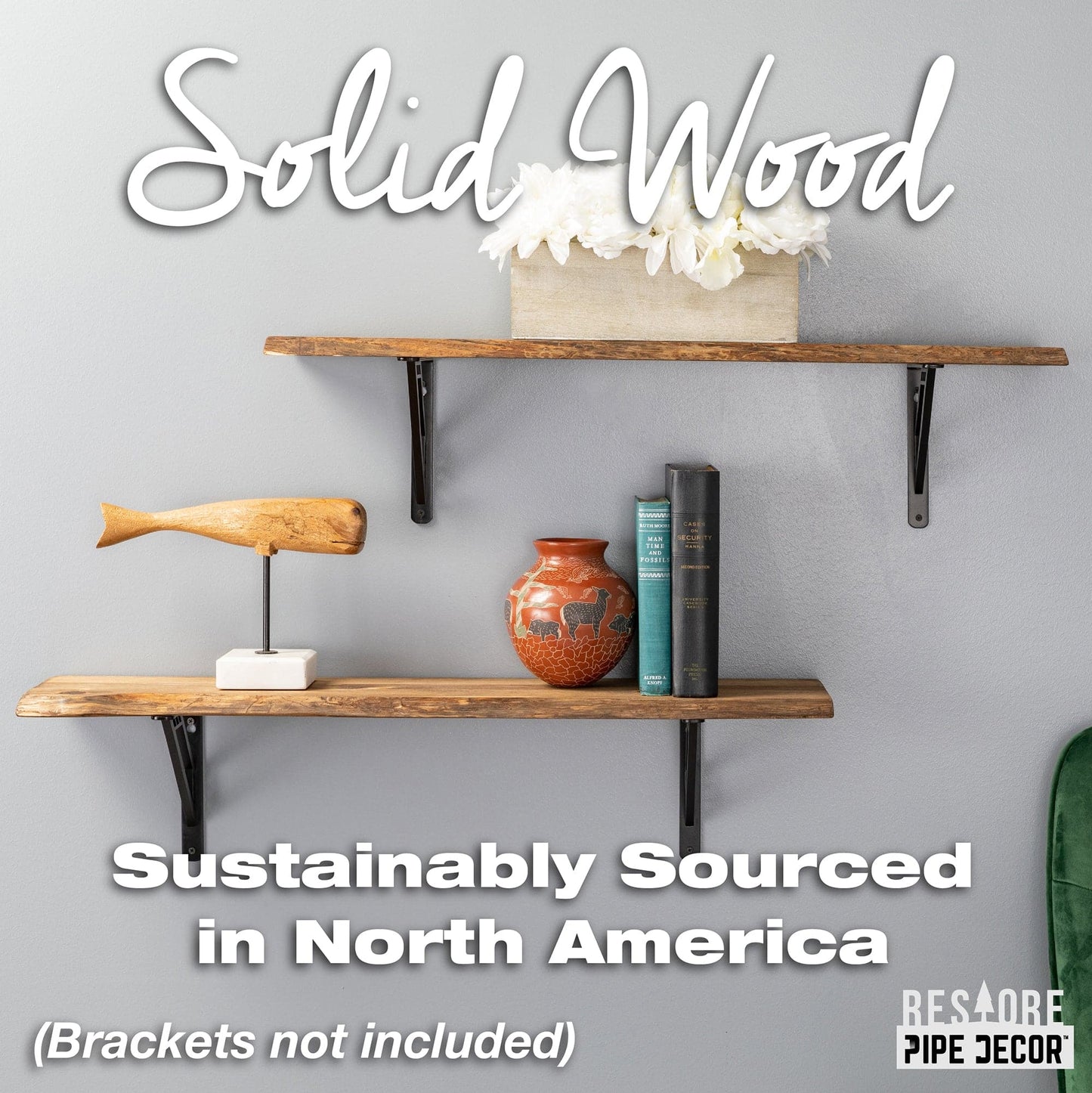 RESTORE Trail Brown 36 in. Live Edge Wood Shelf (Wood Only)