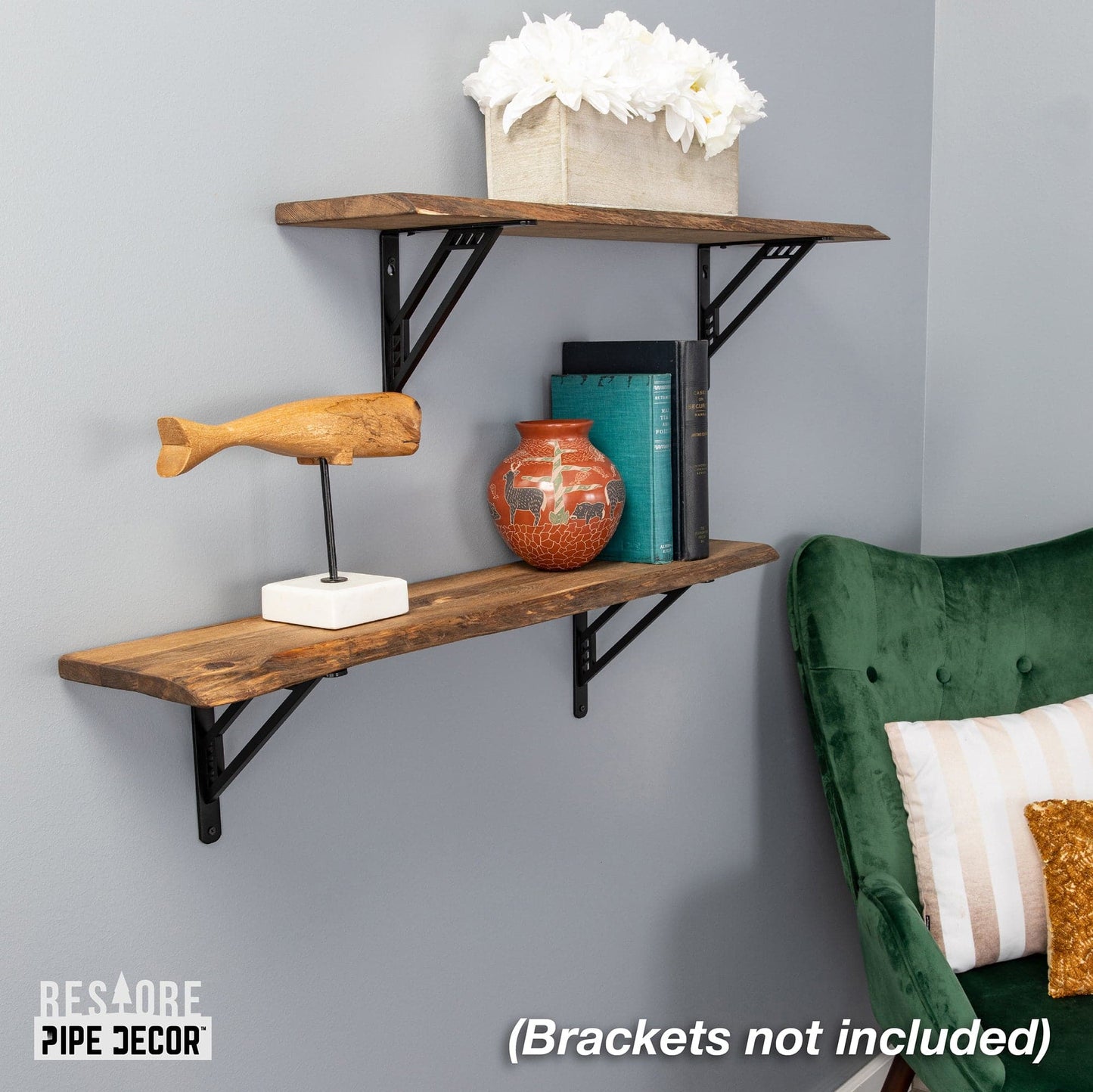 RESTORE Trail Brown 36 in. Live Edge Wood Shelf (Wood Only)