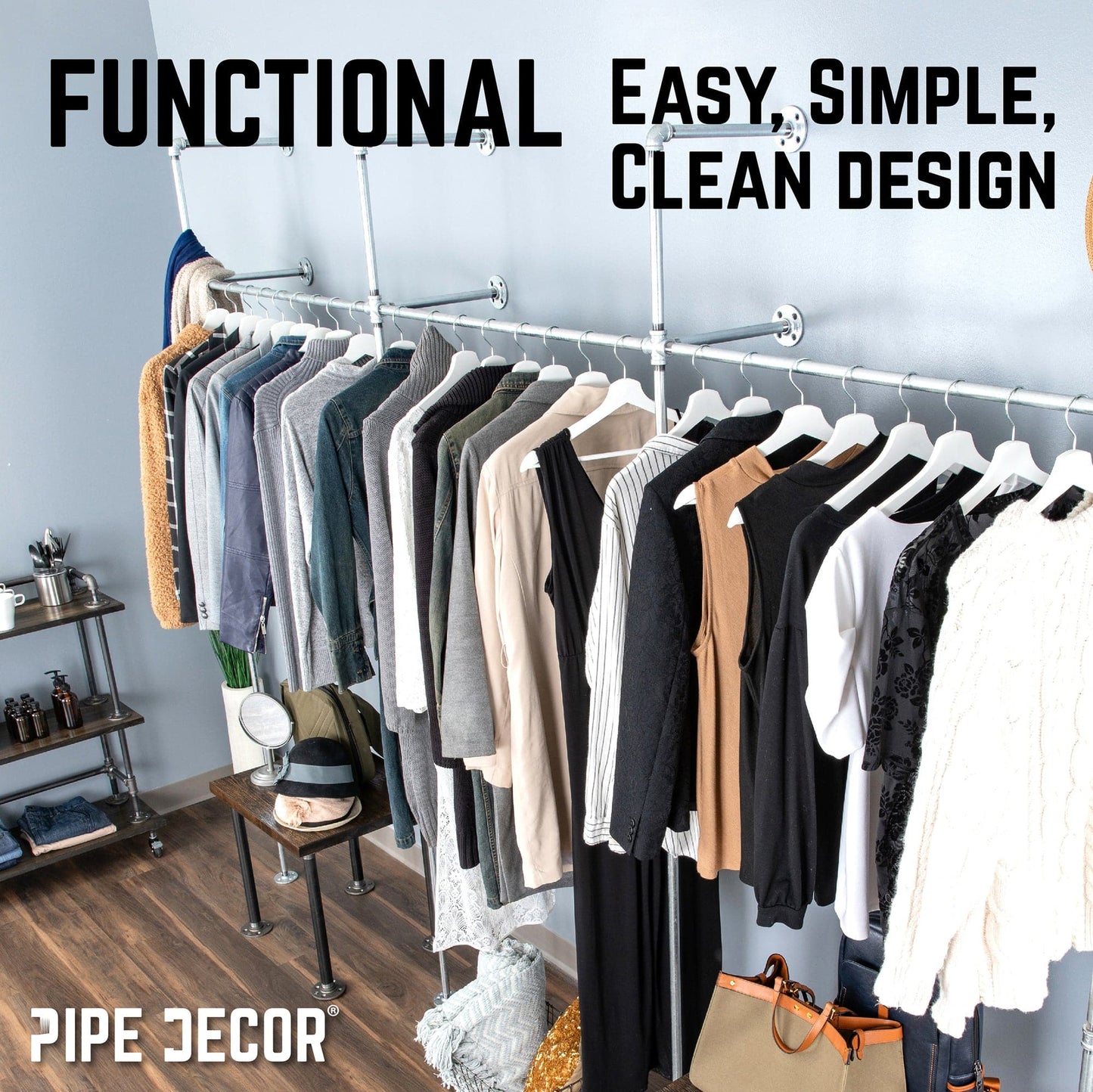 115 in. Galvanized Wall Mounted Clothing Rack, Triple