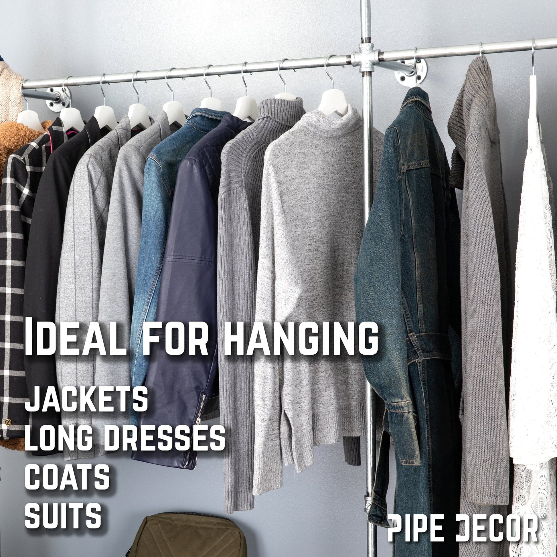 115 in. Galvanized Wall Mounted Clothing Rack, Triple