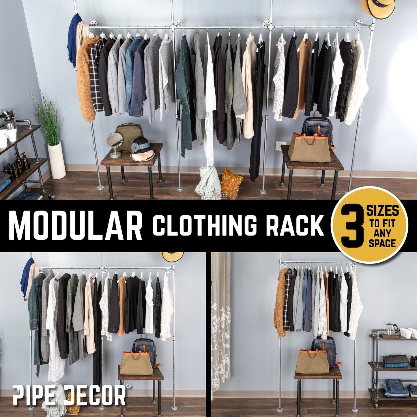 76.375 in. Galvanized Wall Mounted Clothing Rack, Double