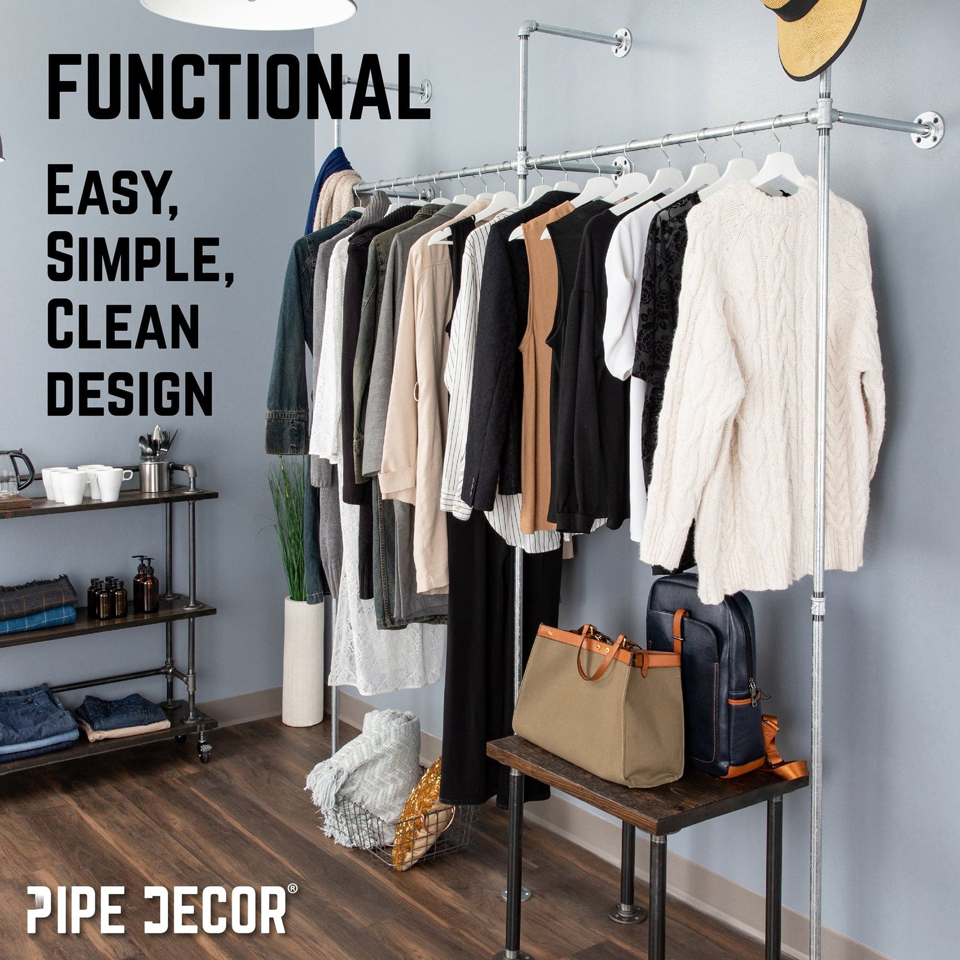 76.375 in. Galvanized Wall Mounted Clothing Rack, Double