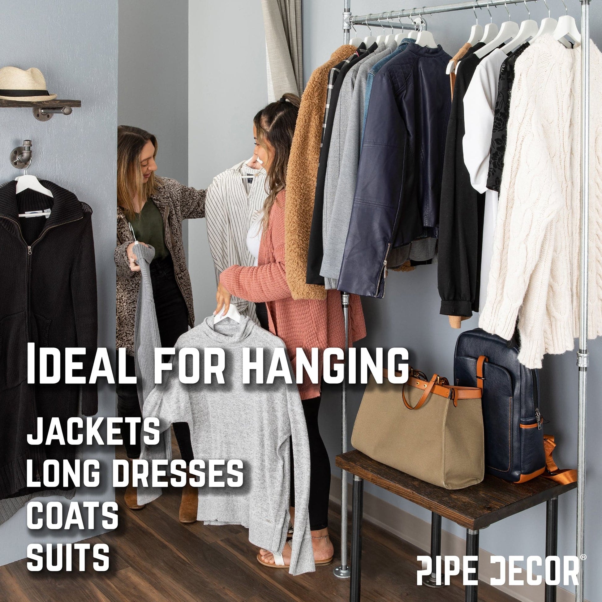 41 in. Galvanized Wall Mounted Clothing Rack, Single