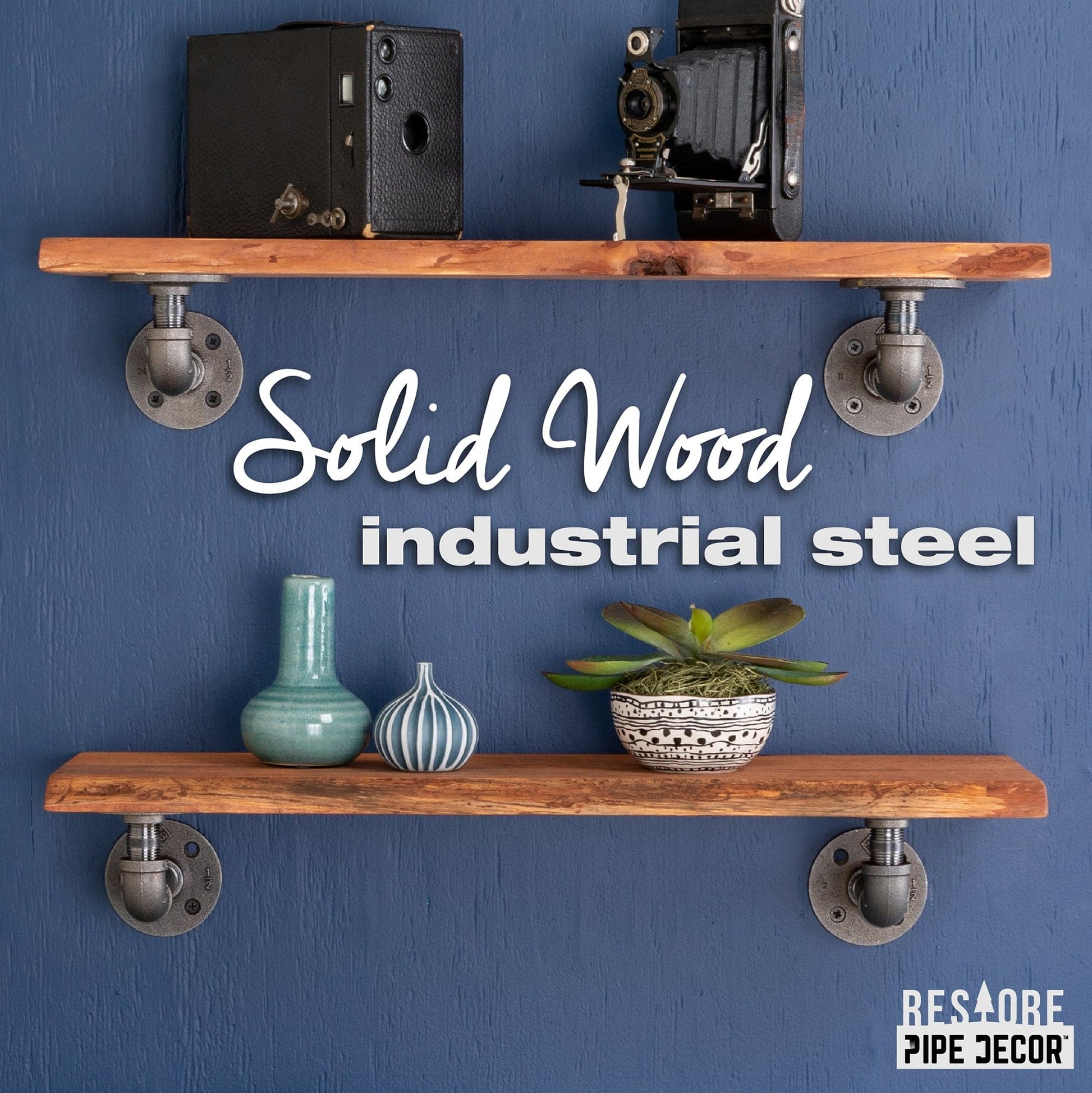 24” Sunset Cedar Live Edge Wood Shelf with L-Shaped Pipe Brackets (2-Pack)