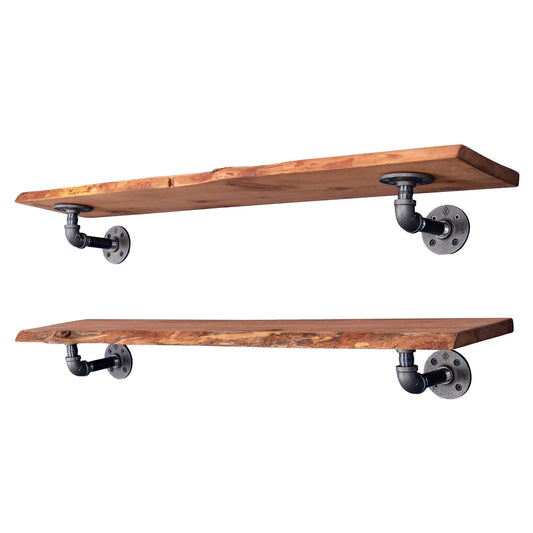 36” Sunset Cedar Live Edge Wood Shelf with L-Shaped Pipe Brackets (2-Pack)