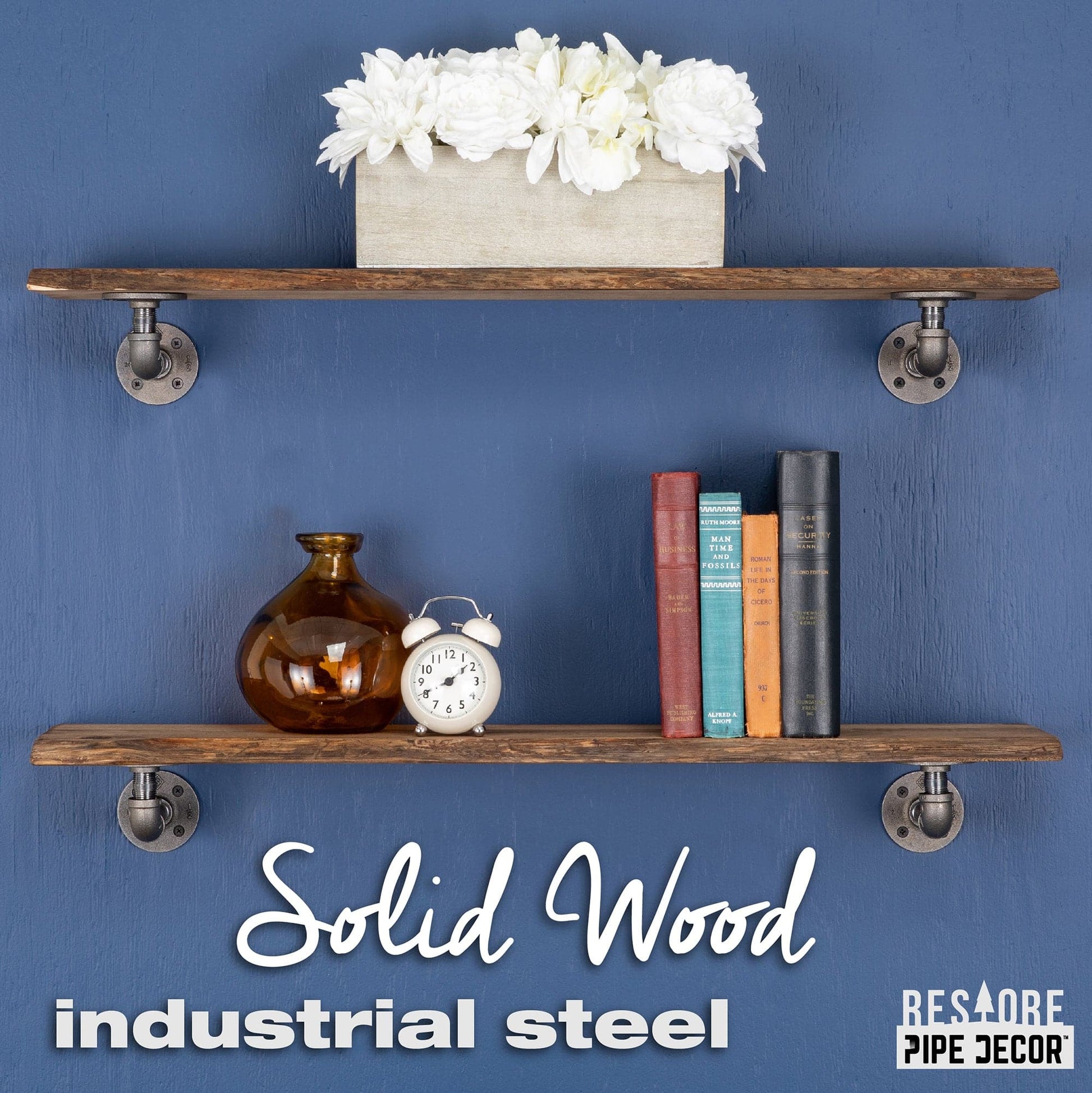 36” Trail Brown Live Edge Wood Shelf with L-Shaped Pipe Brackets (2-Pack)