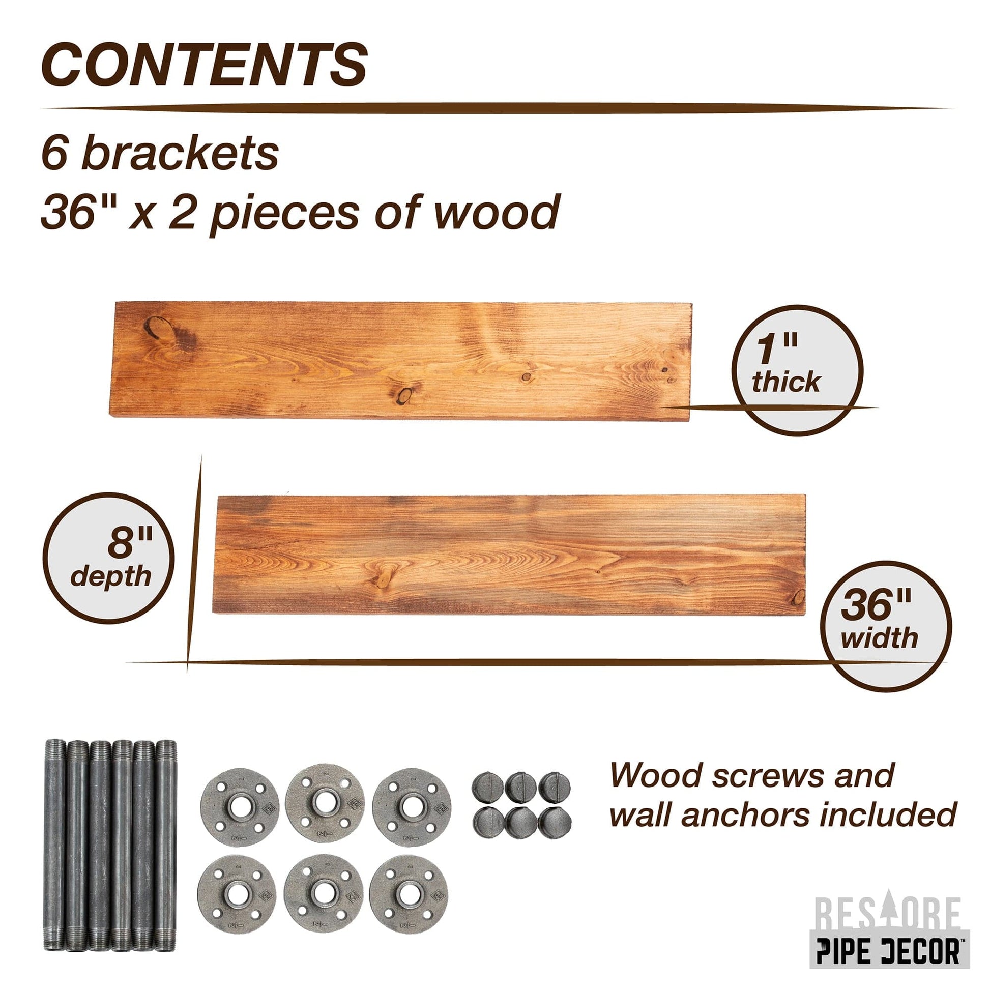RESTORE Sunset Cedar 36 in. Shelves with Straight Brackets