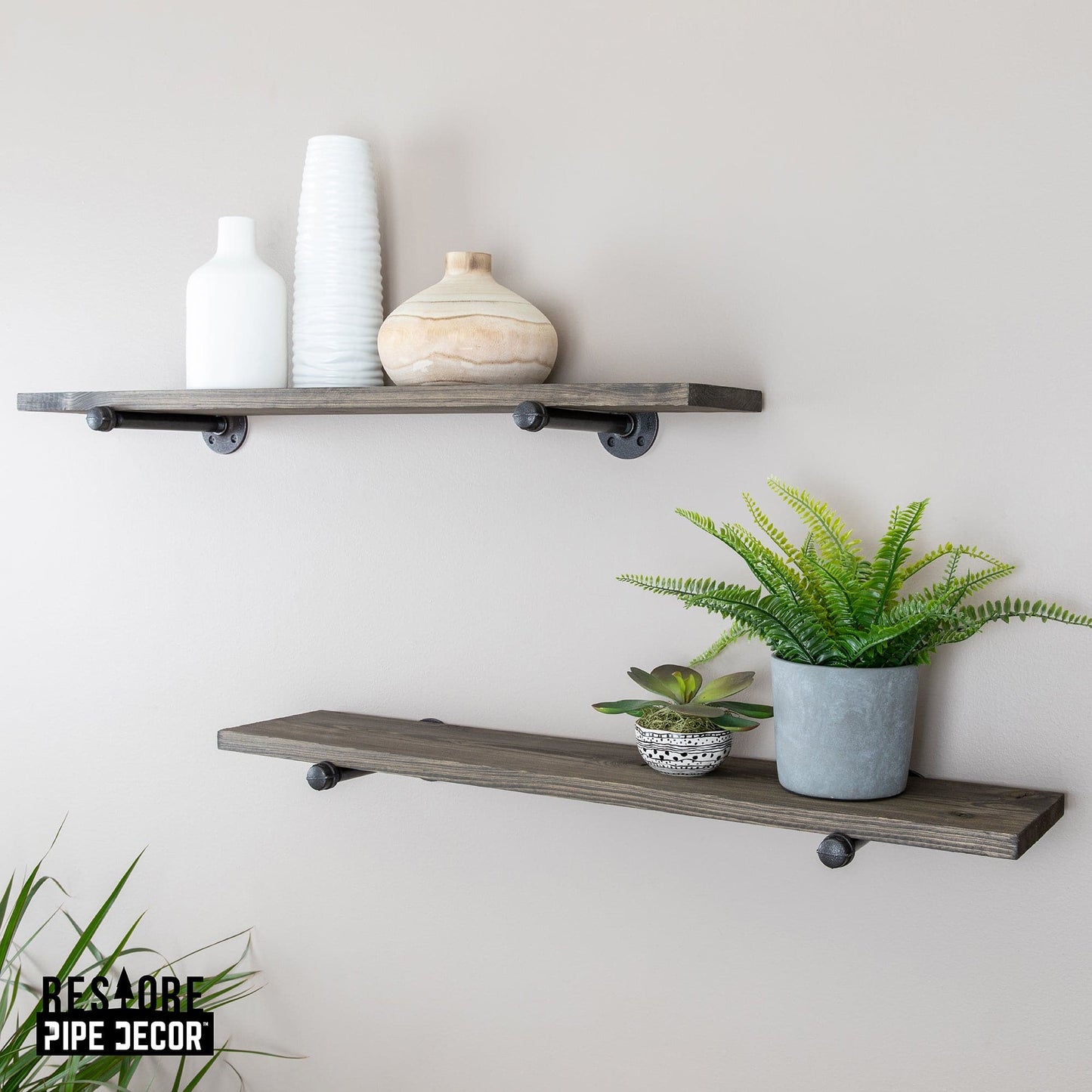 RESTORE Boulder Black 36 in. Shelves with Noir Pre-finished Straight Brackets