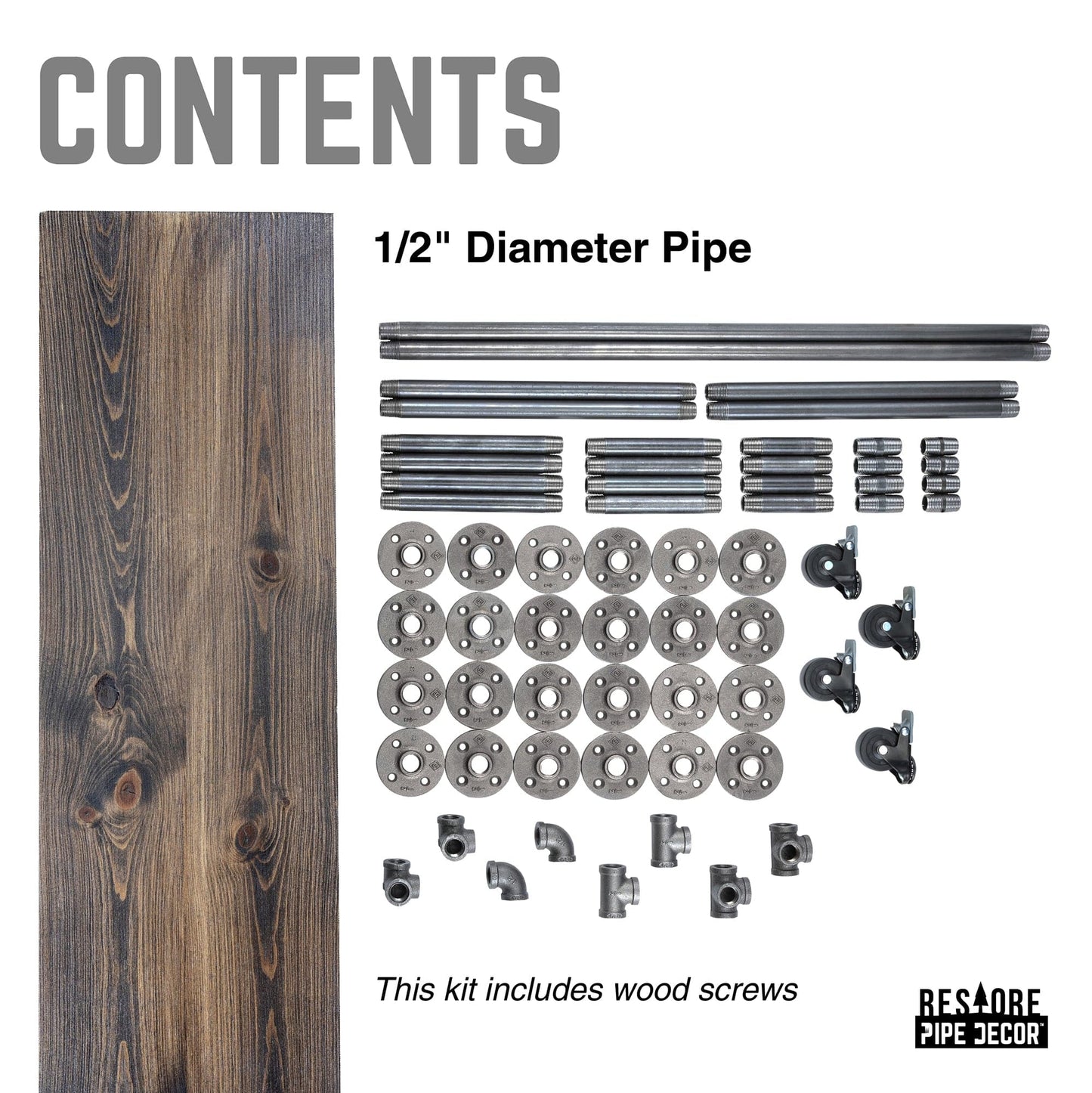 Three-tier Wood Shelf Industrial Bar Cart with Locking Wheels, Boulder Black