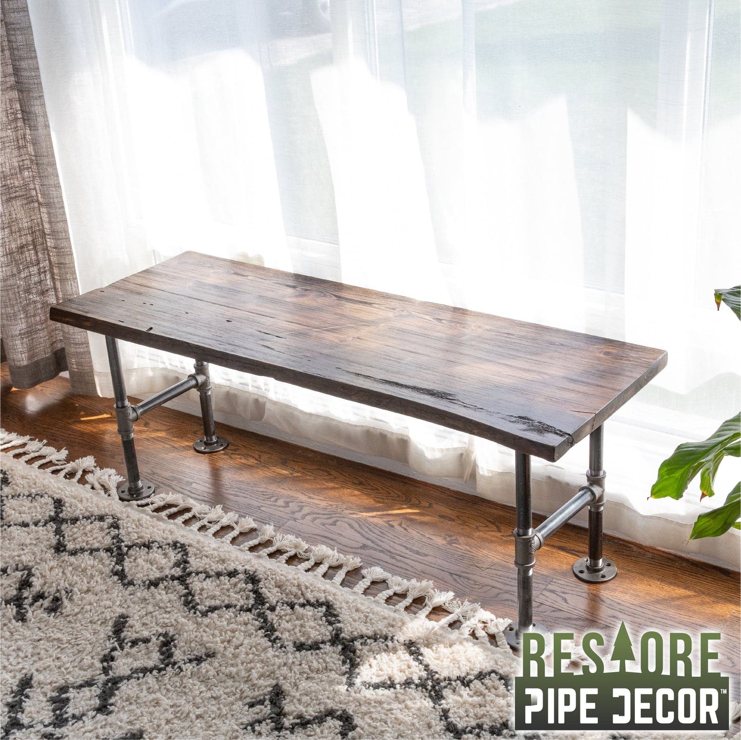 RESTORE Boulder Black Solid Live Edge Wood Accent Bench