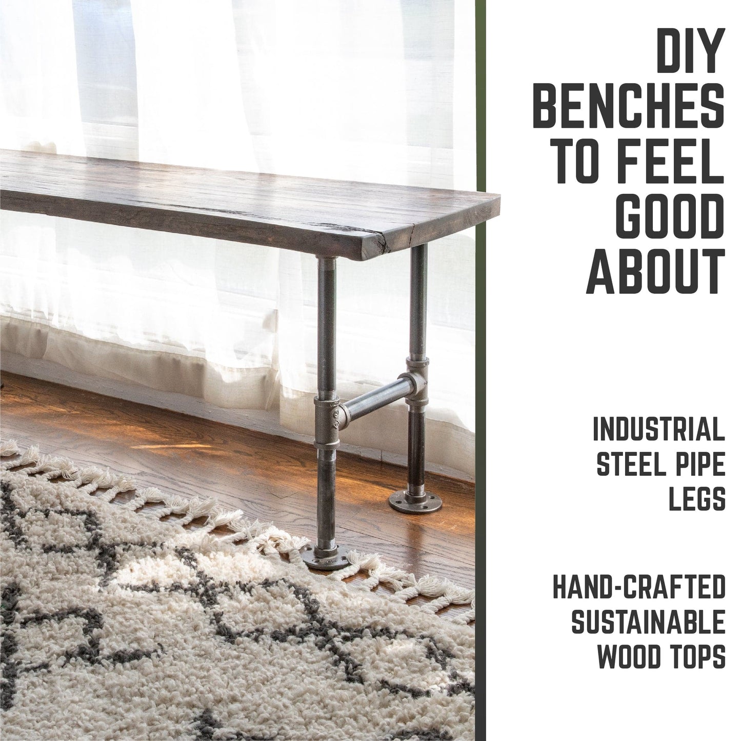 RESTORE Boulder Black Solid Live Edge Wood Accent Bench