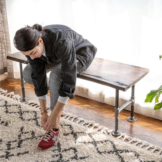 RESTORE Boulder Black Solid Live Edge Wood Accent Bench