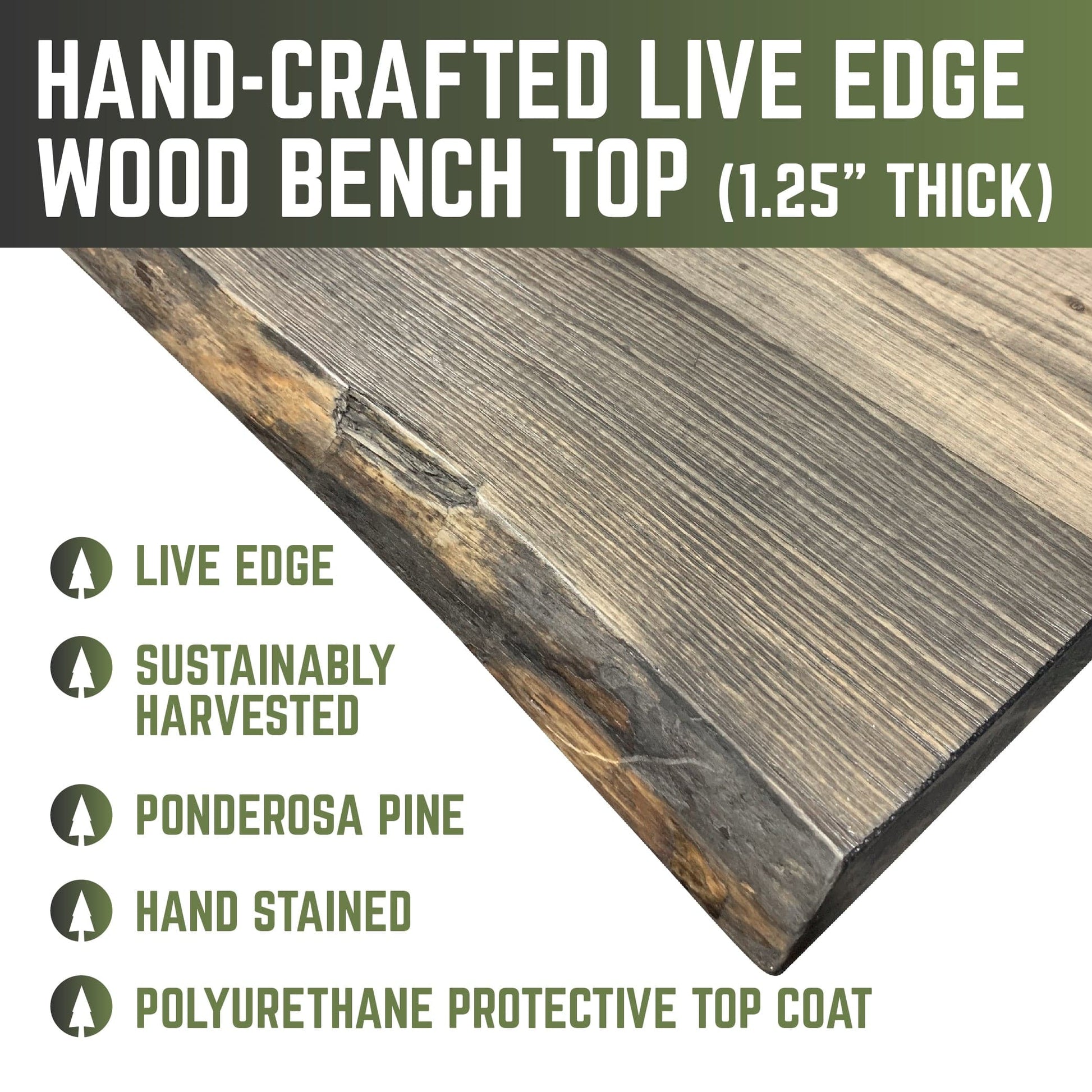 RESTORE Boulder Black Solid Live Edge Wood Accent Bench