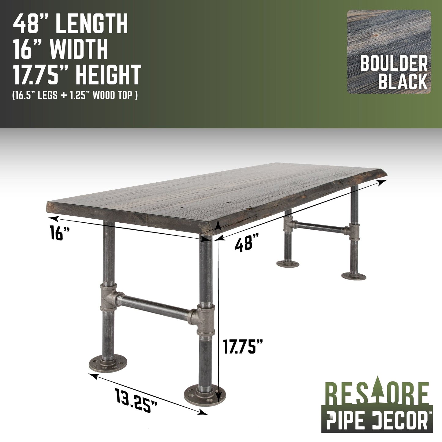 RESTORE Boulder Black Solid Live Edge Wood Accent Bench
