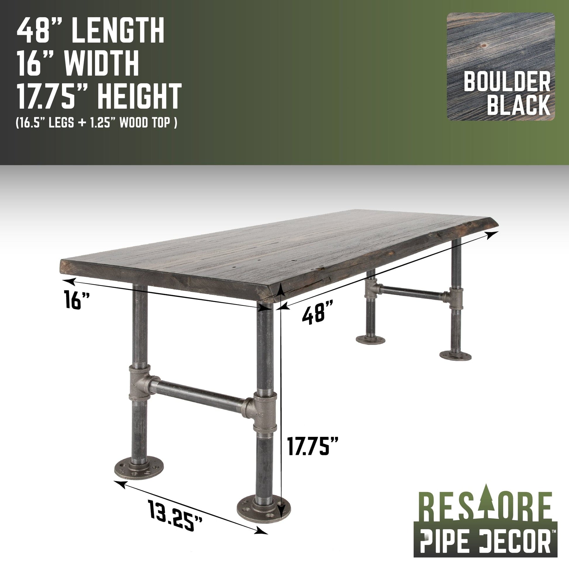 RESTORE Boulder Black Solid Live Edge Wood Accent Bench
