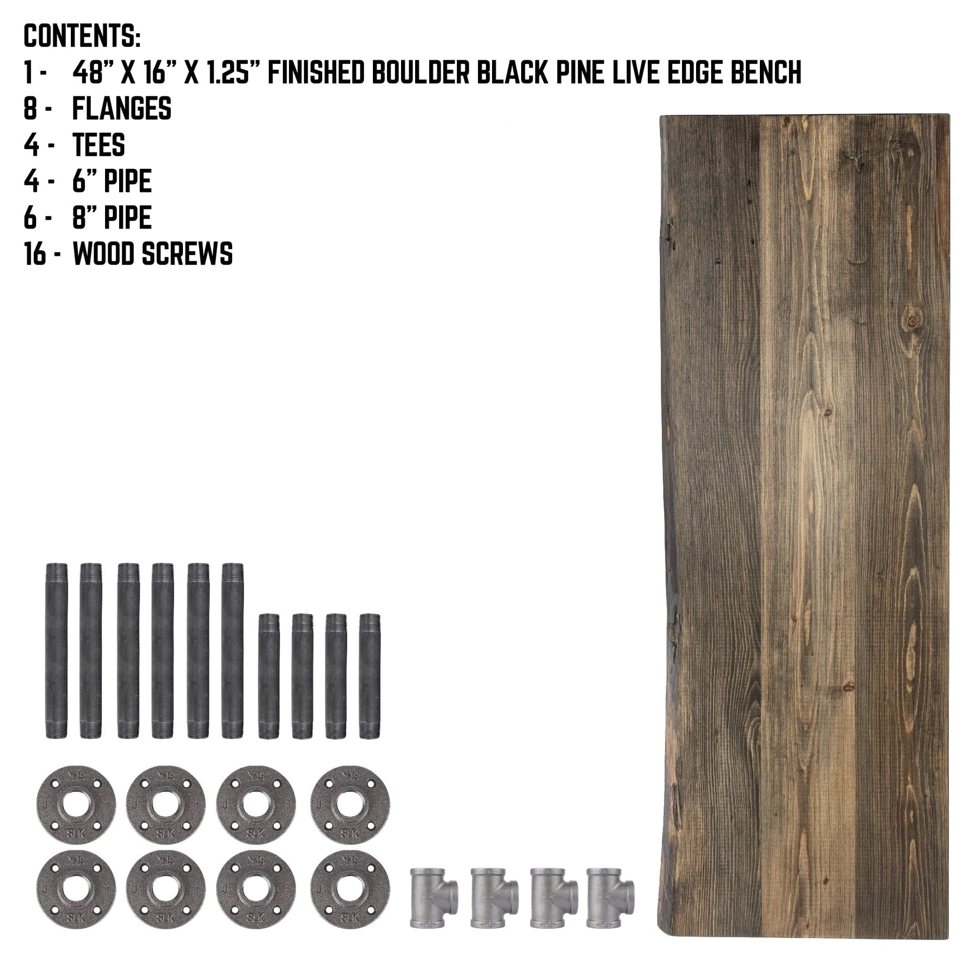 RESTORE Boulder Black Solid Live Edge Wood Accent Bench