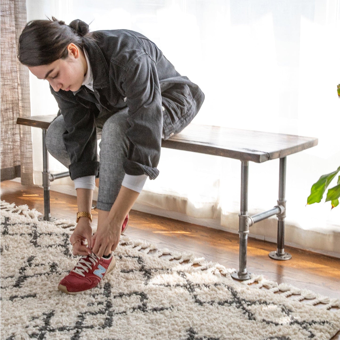 RESTORE Trail Brown Solid Live Edge Wood Accent Bench