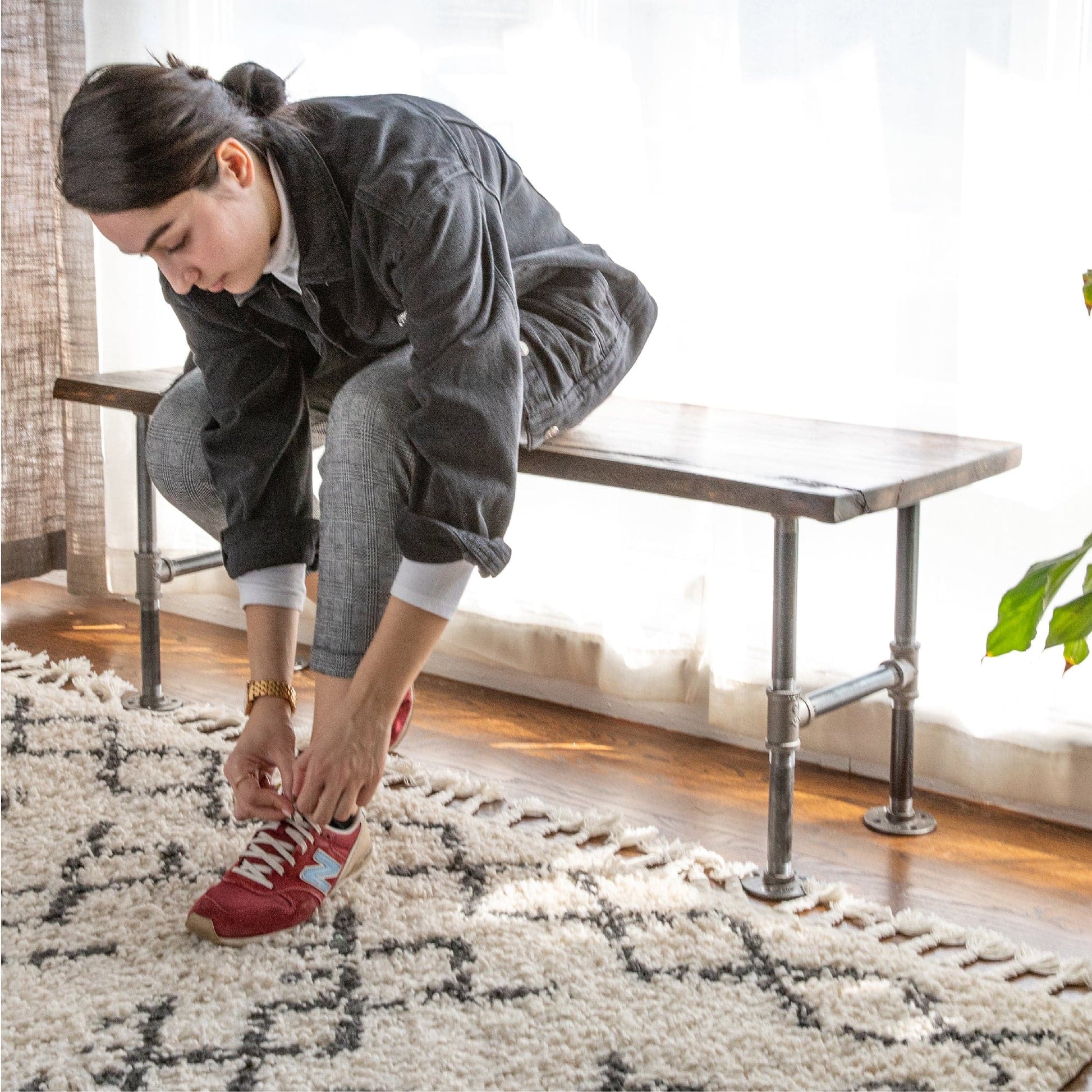 RESTORE Trail Brown Solid Live Edge Wood Accent Bench