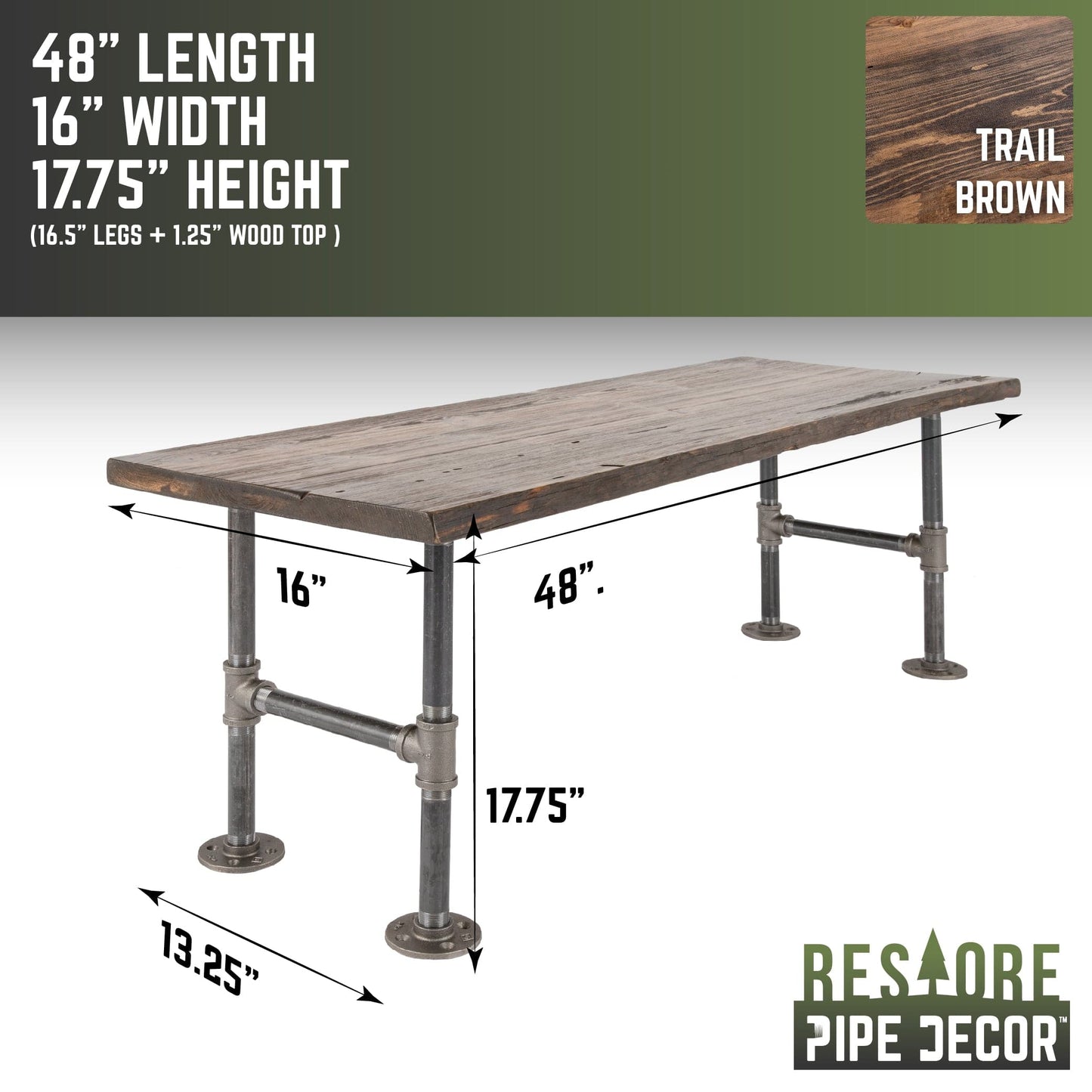 RESTORE Trail Brown Solid Live Edge Wood Accent Bench