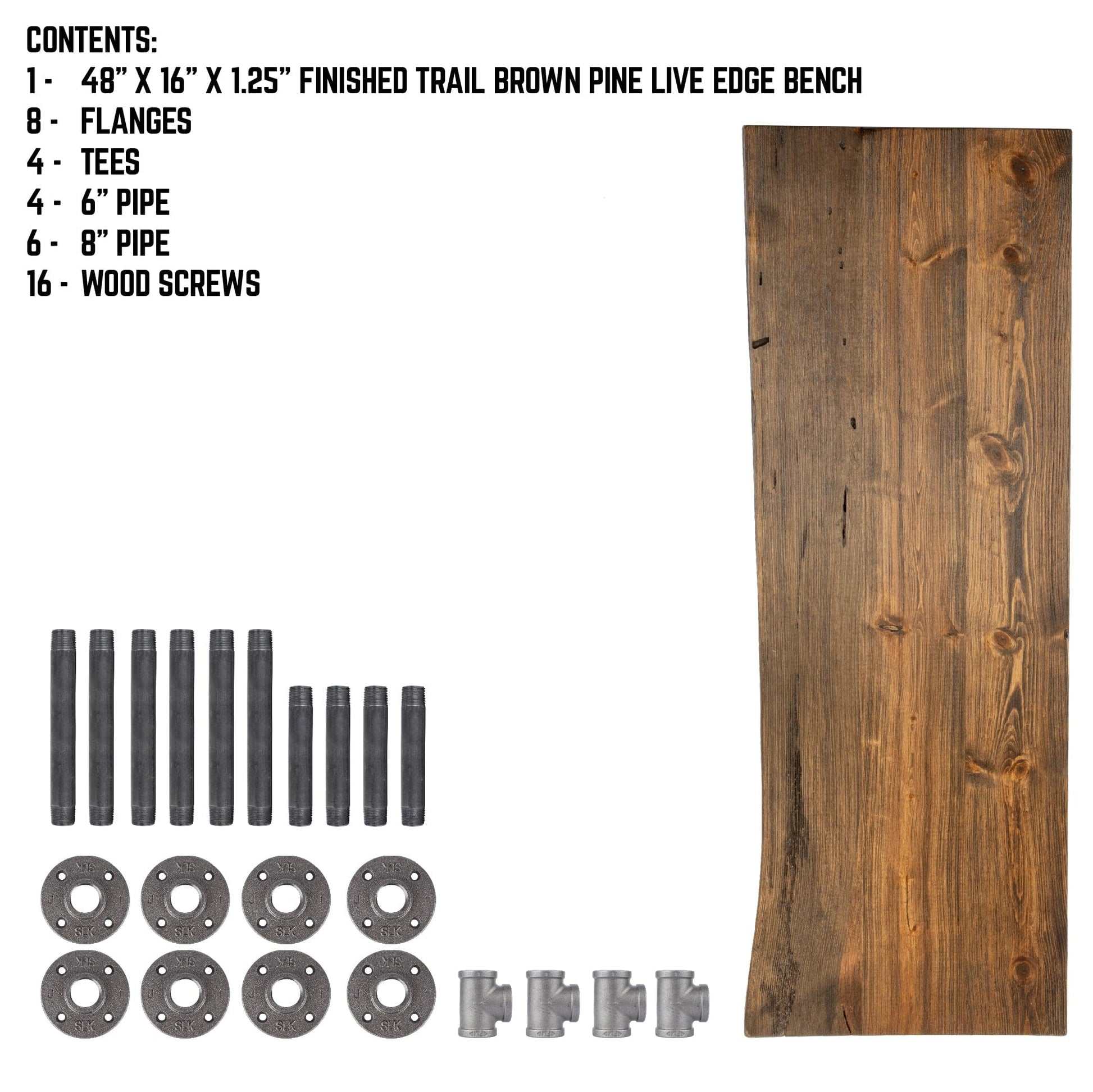 RESTORE Trail Brown Solid Live Edge Wood Accent Bench