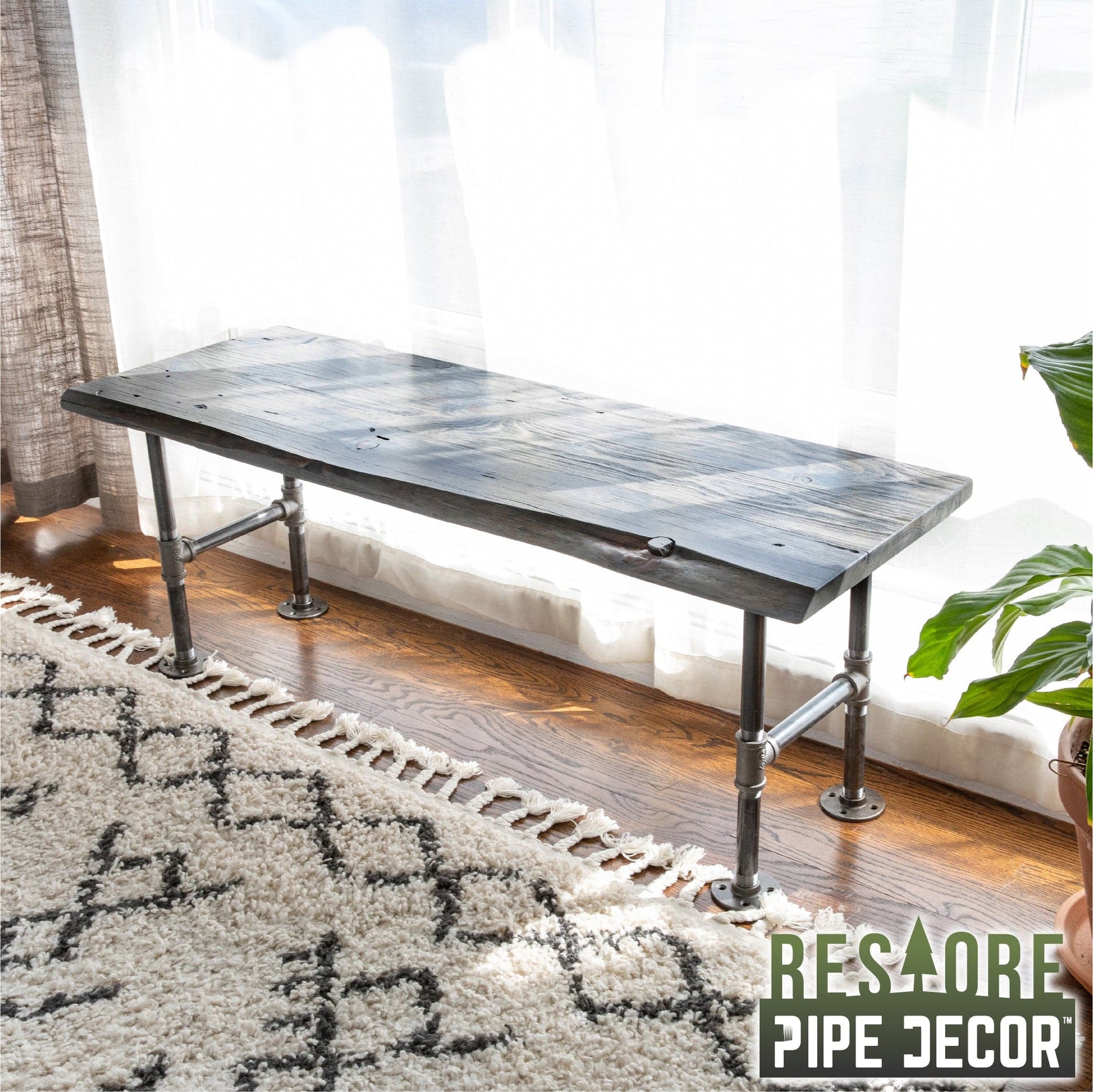 RESTORE Riverstone Grey Solid Live Edge Wood Accent Bench