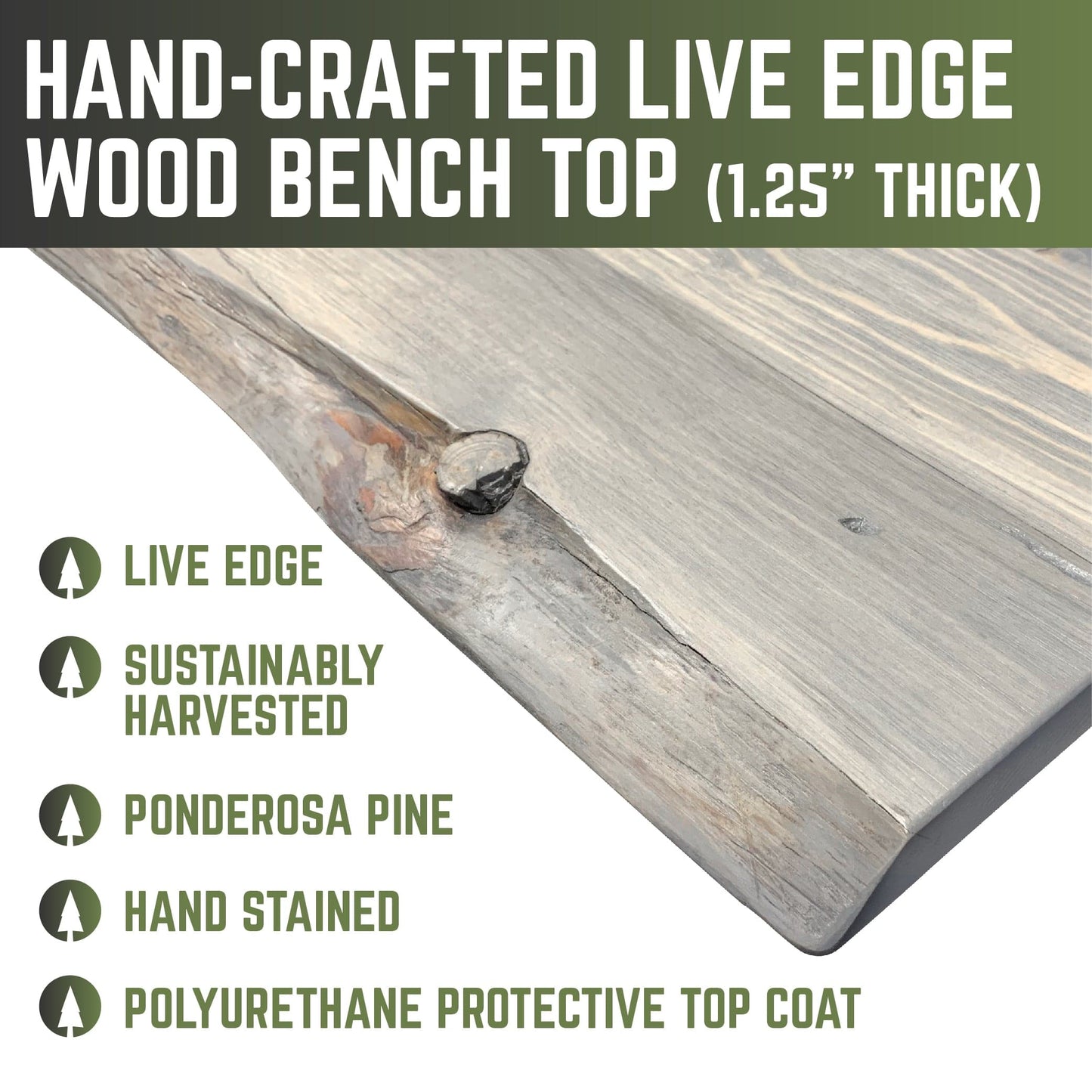 RESTORE Riverstone Grey Solid Live Edge Wood Accent Bench