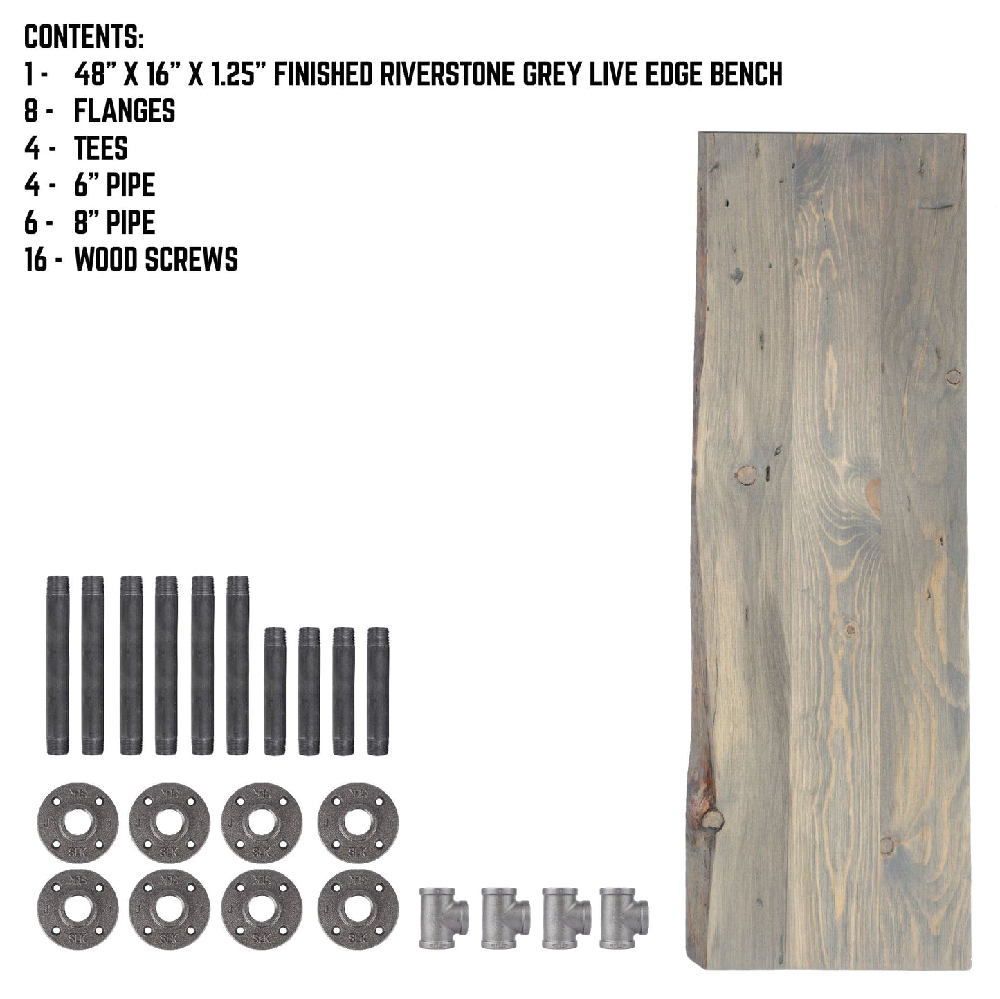 RESTORE Riverstone Grey Solid Live Edge Wood Accent Bench