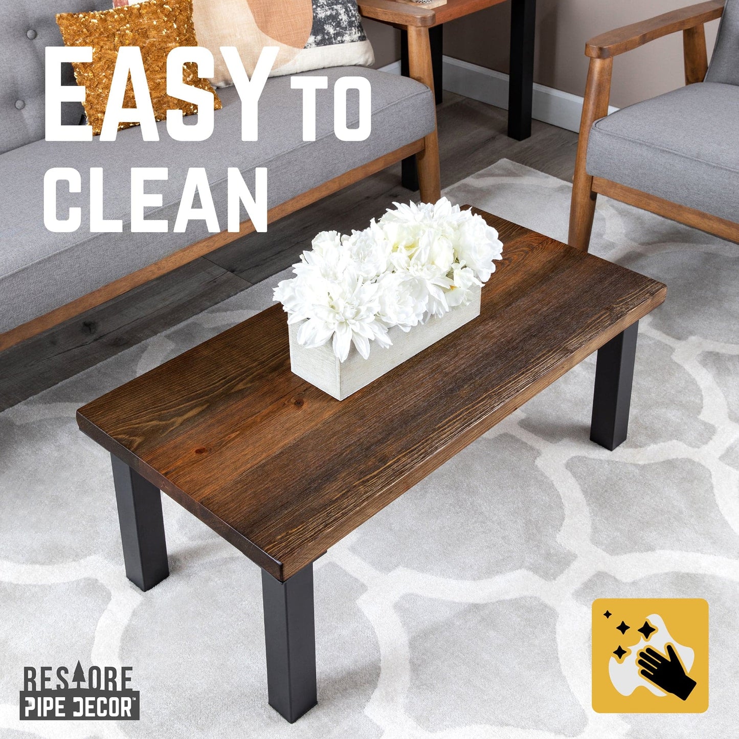 Skyline Boulder Black Solid Wood Coffee Table with 12 in. High-Rise Legs