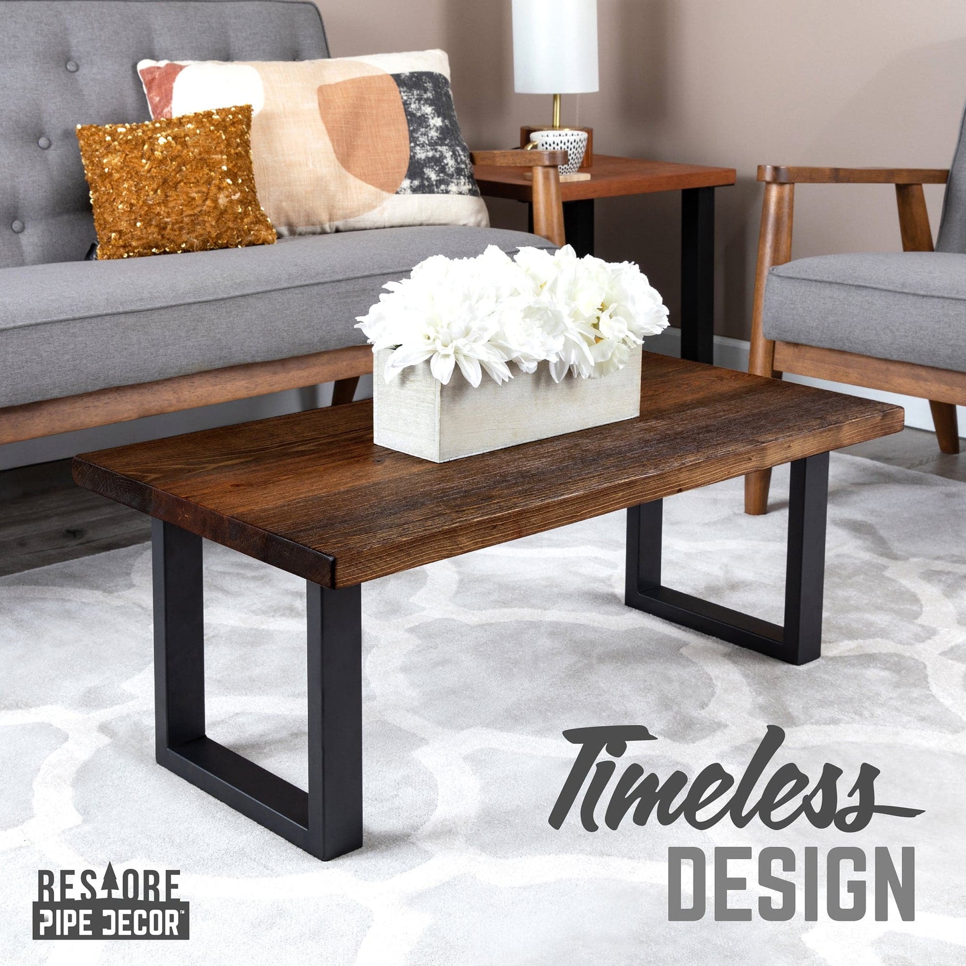 Skyline Boulder Black Solid Wood Coffee Table with 12 in. Landscape Legs