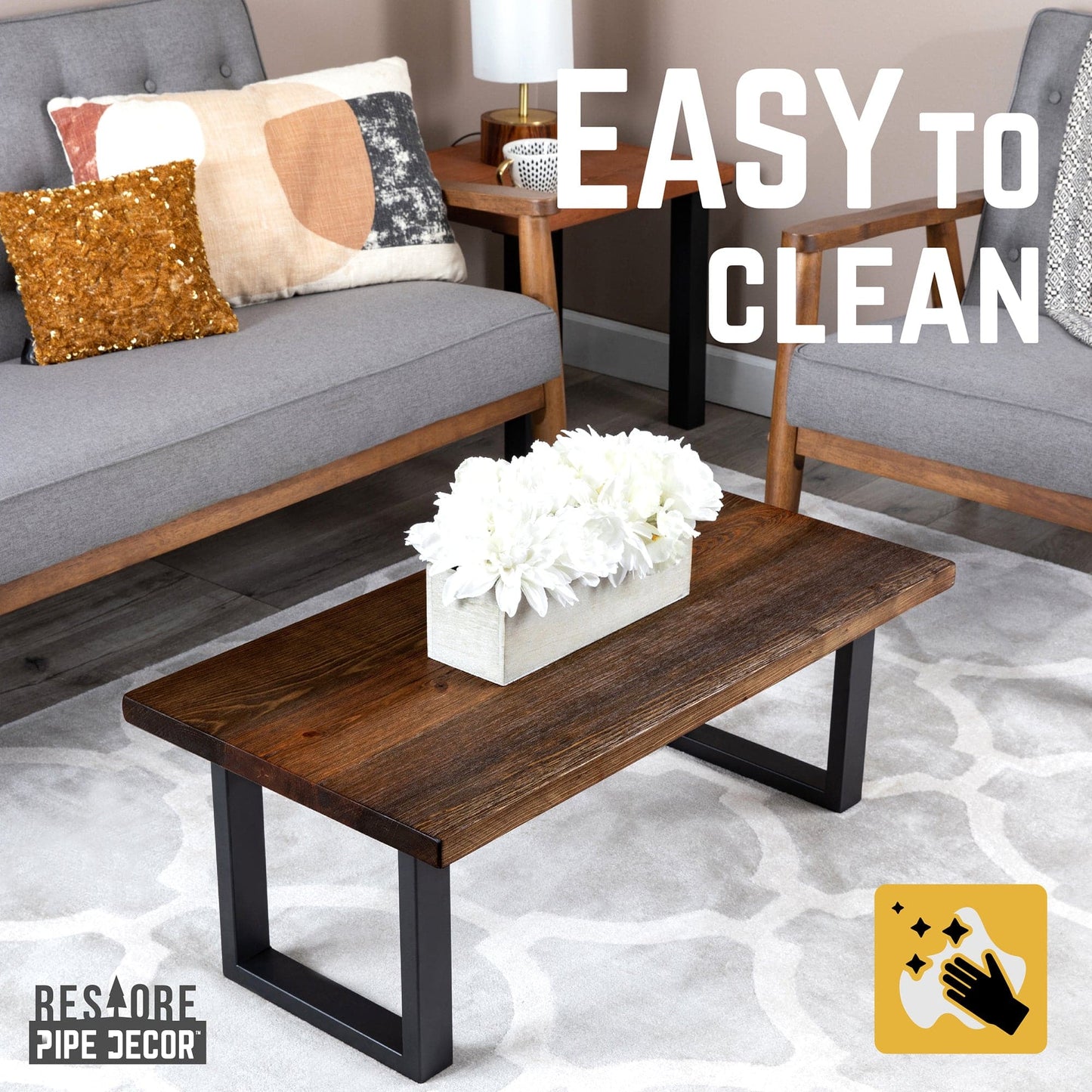 Skyline Boulder Black Solid Wood Coffee Table with 12 in. Landscape Legs