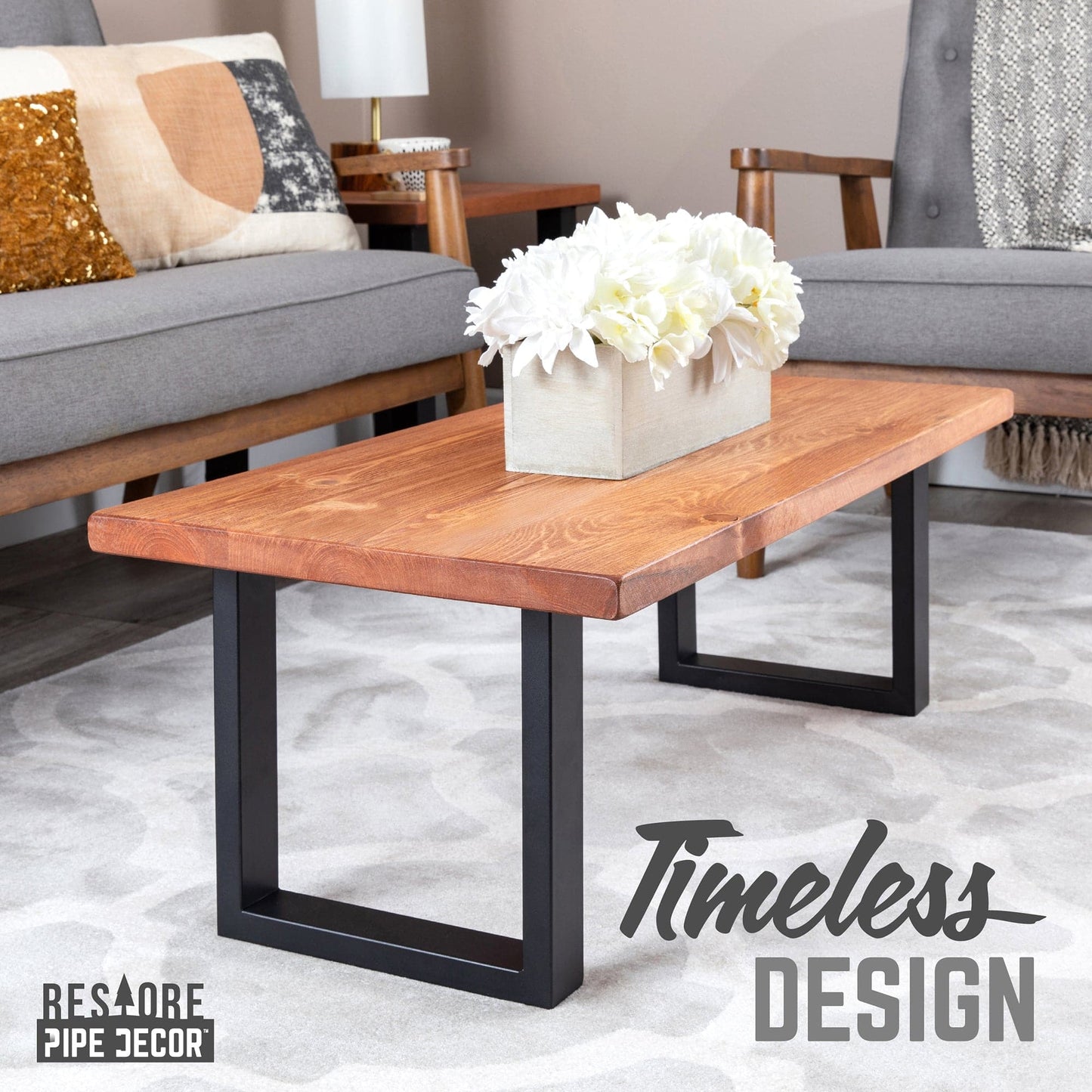 Skyline Sunset Cedar Solid Wood Coffee Table with 12 in. Landscape Legs