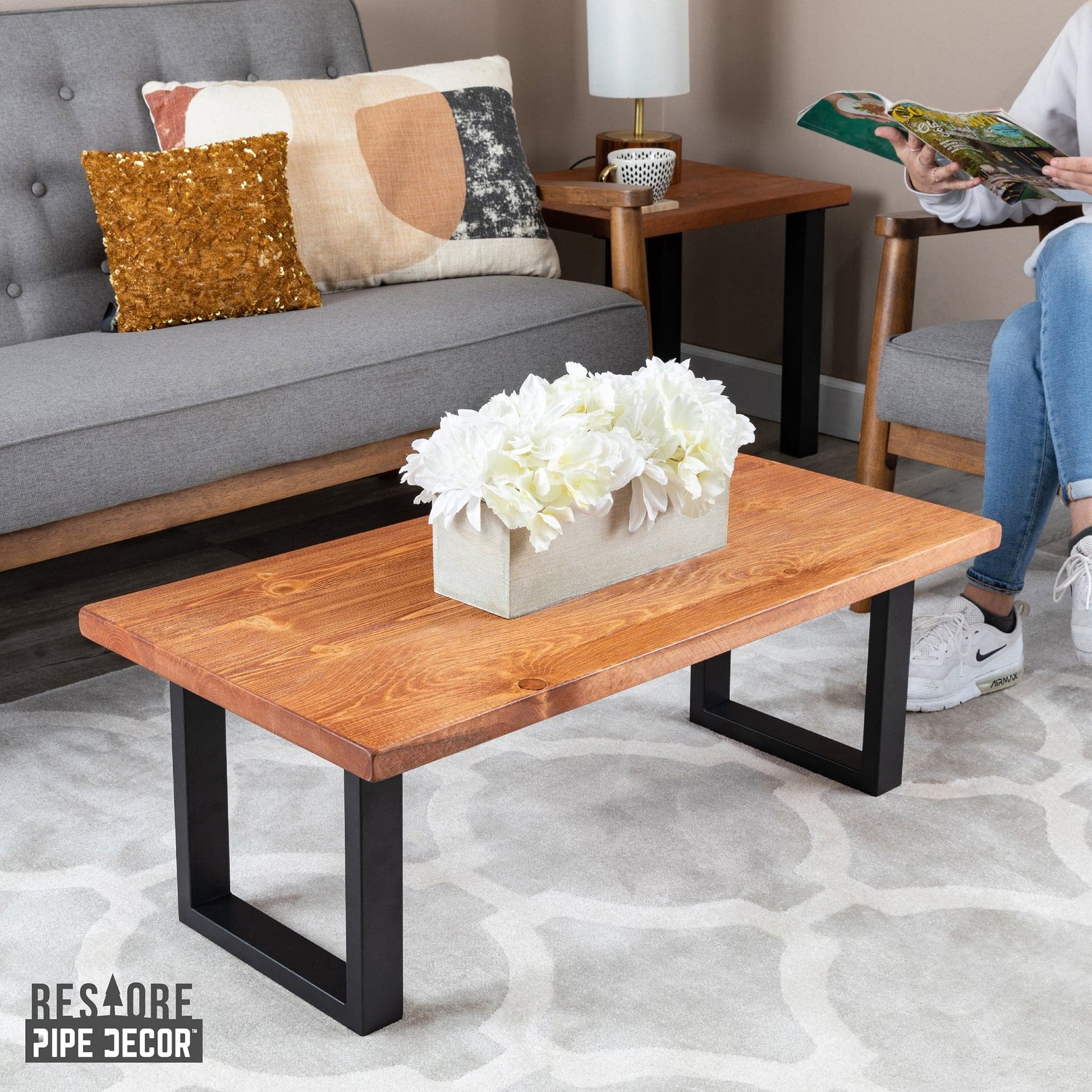 Skyline Sunset Cedar Solid Wood Coffee Table with 18 in. Landscape Legs