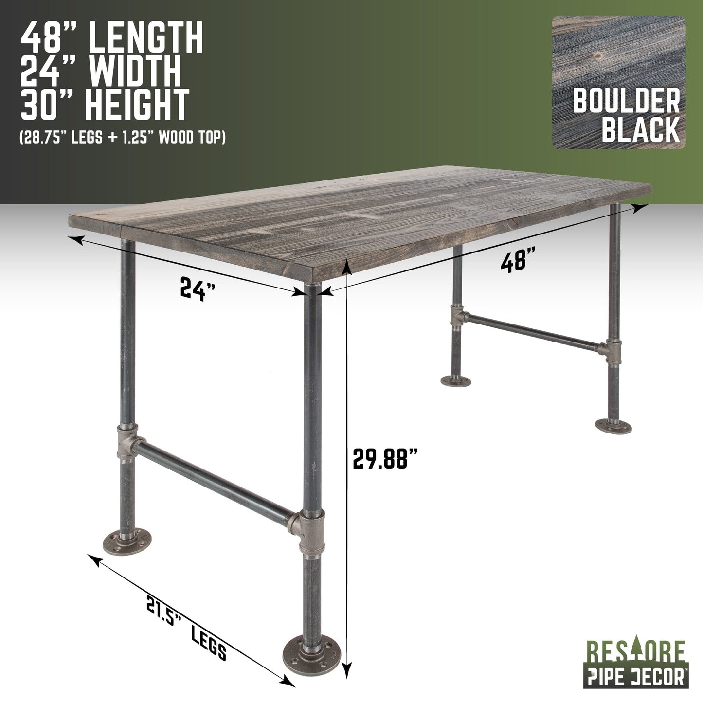 RESTORE Boulder Black Solid Wood Office Desk