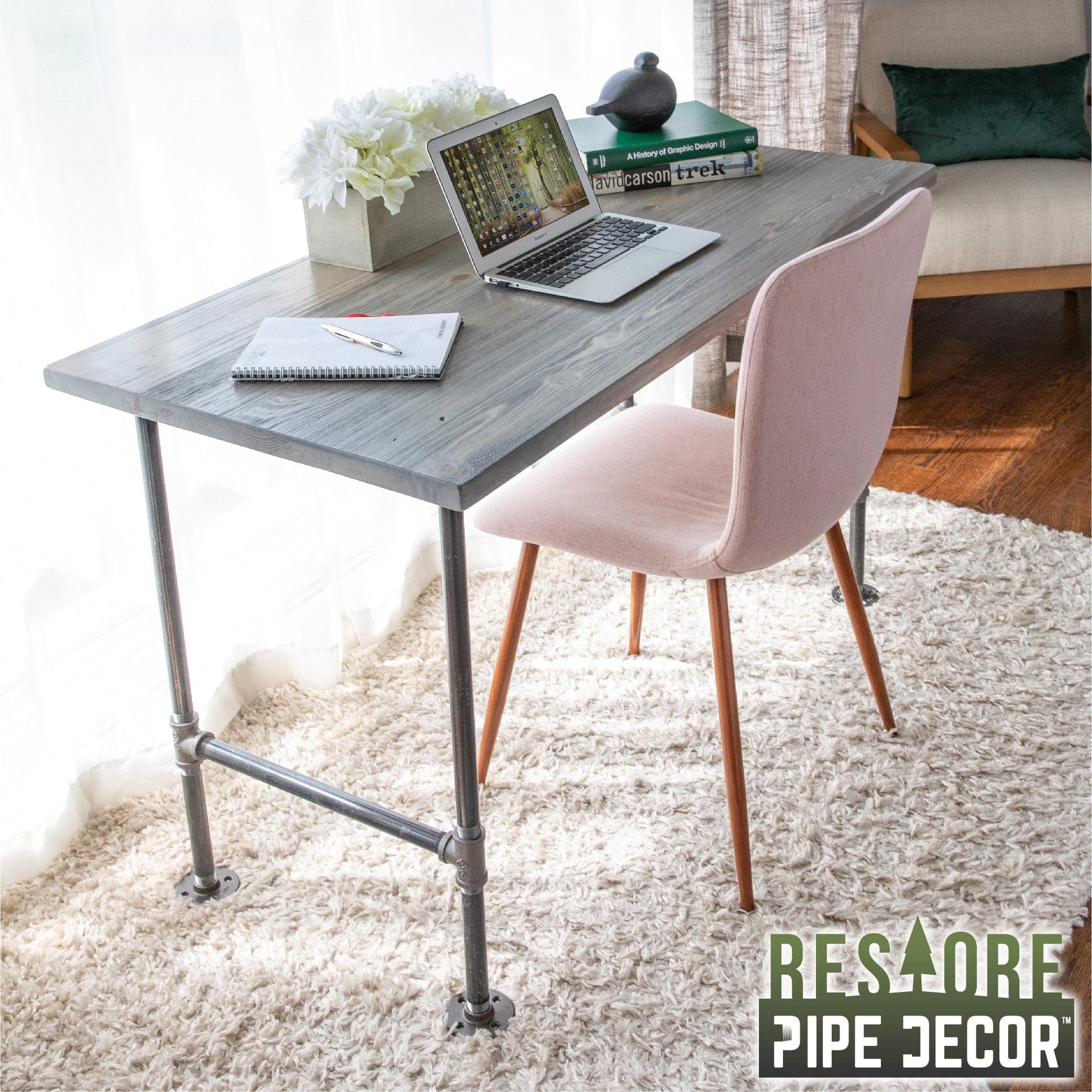 RESTORE Riverstone Grey Solid Wood Office Desk